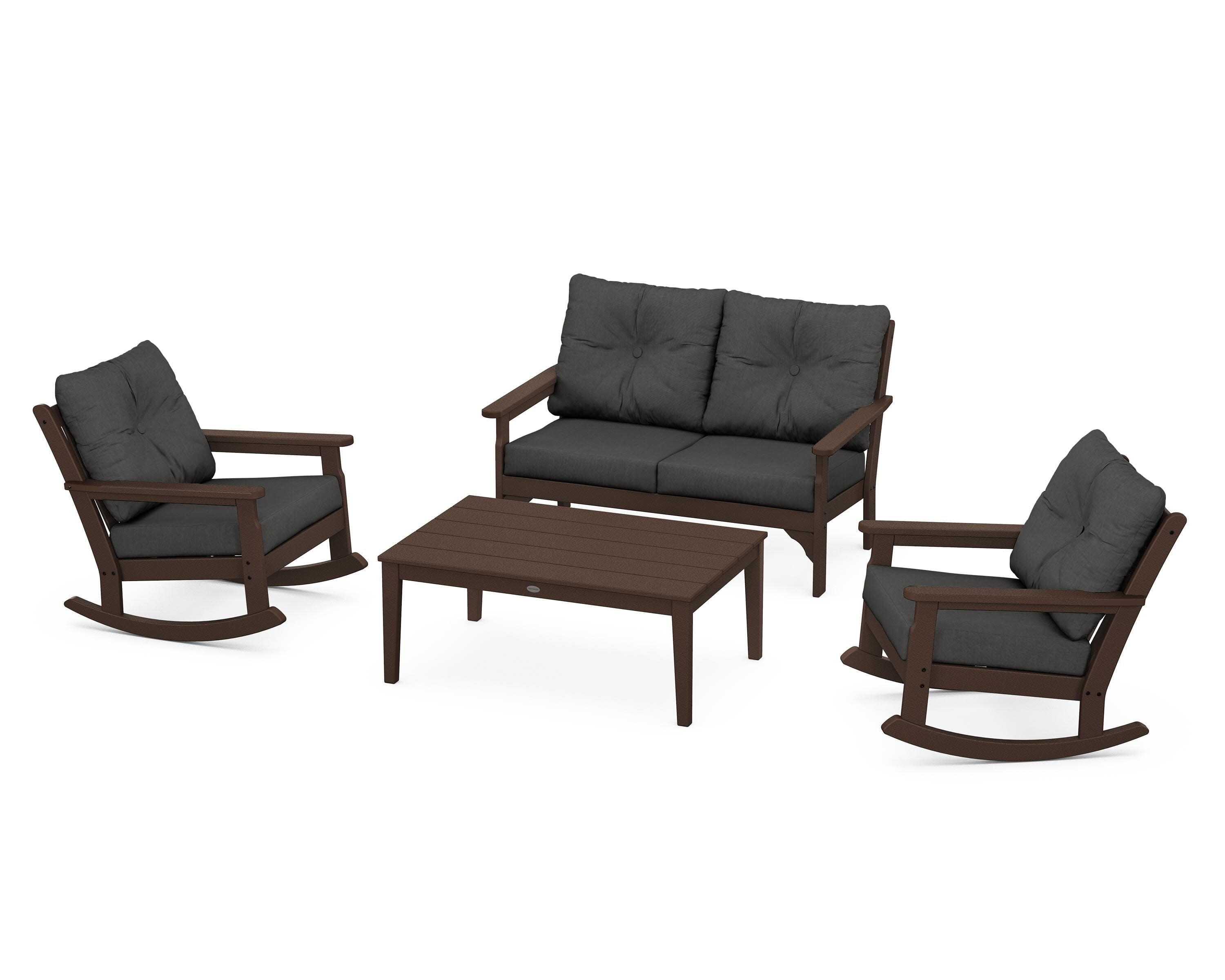Vineyard 4-Piece Deep Seating Rocking Chair Set in Mahogany / Spectrum Carbon