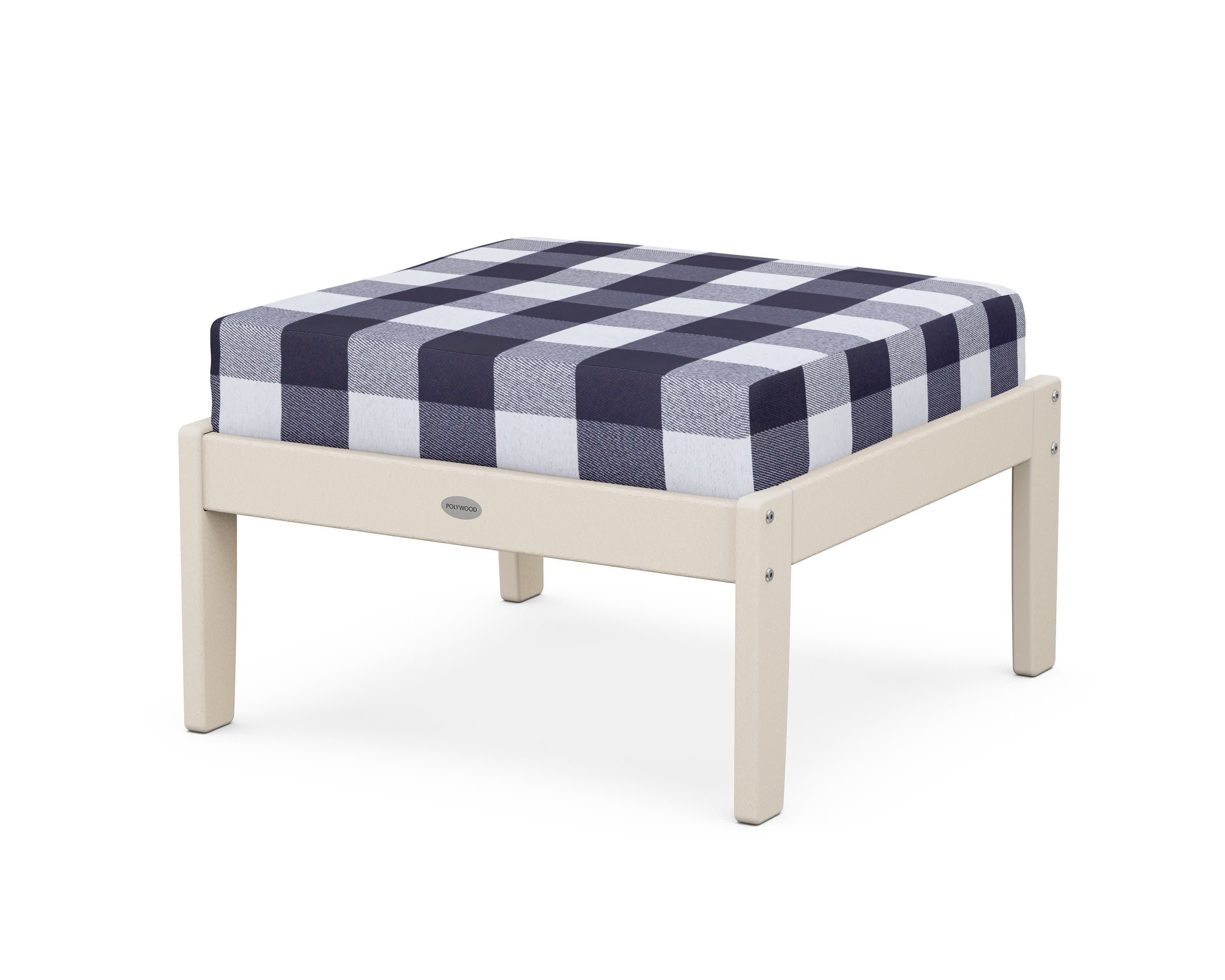 Braxton Deep Seating Ottoman in Sand / Buffalo Plaid Navy