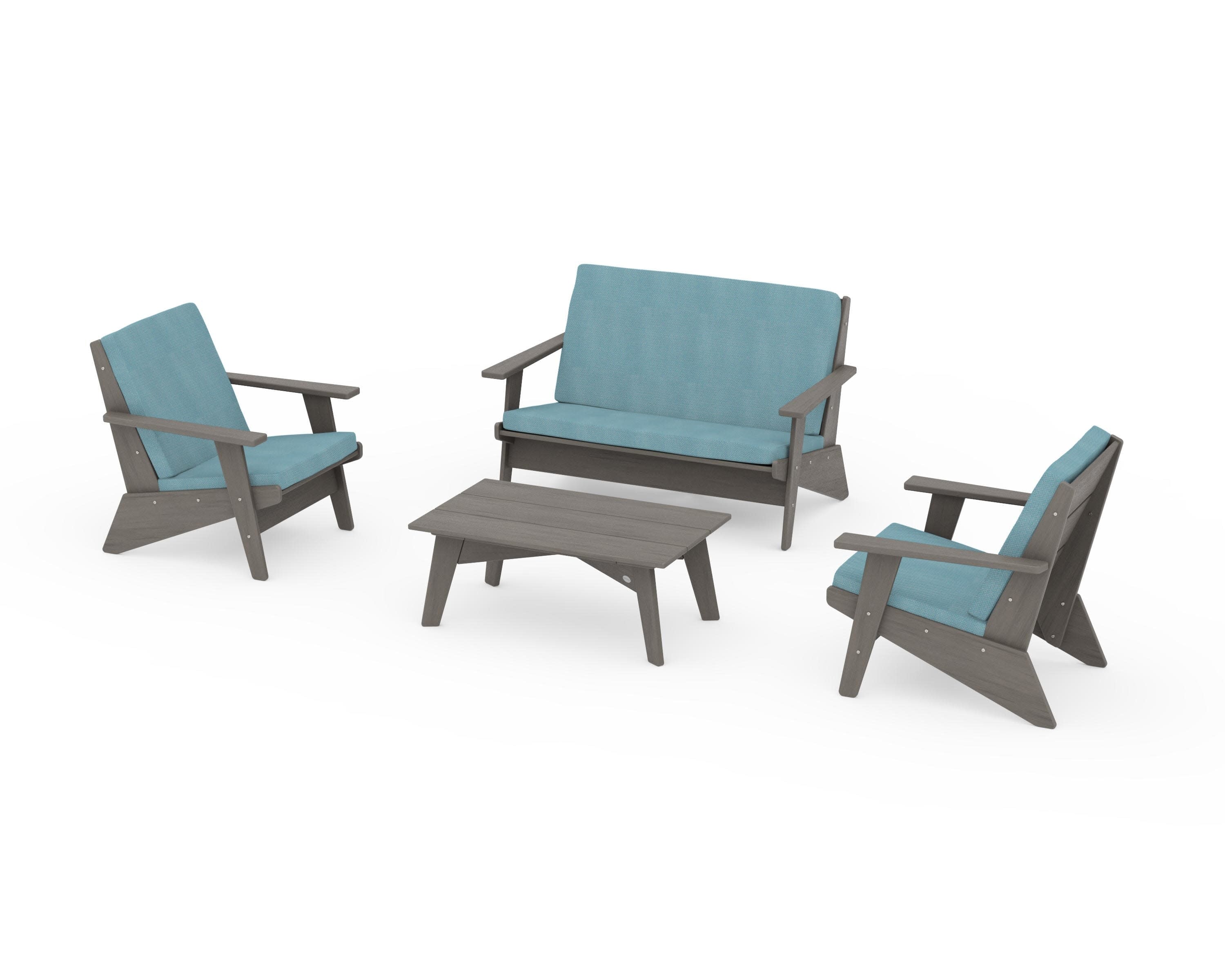 Riviera Modern Lounge 4-Piece Set in Driftwood / Lattice Sky Blue