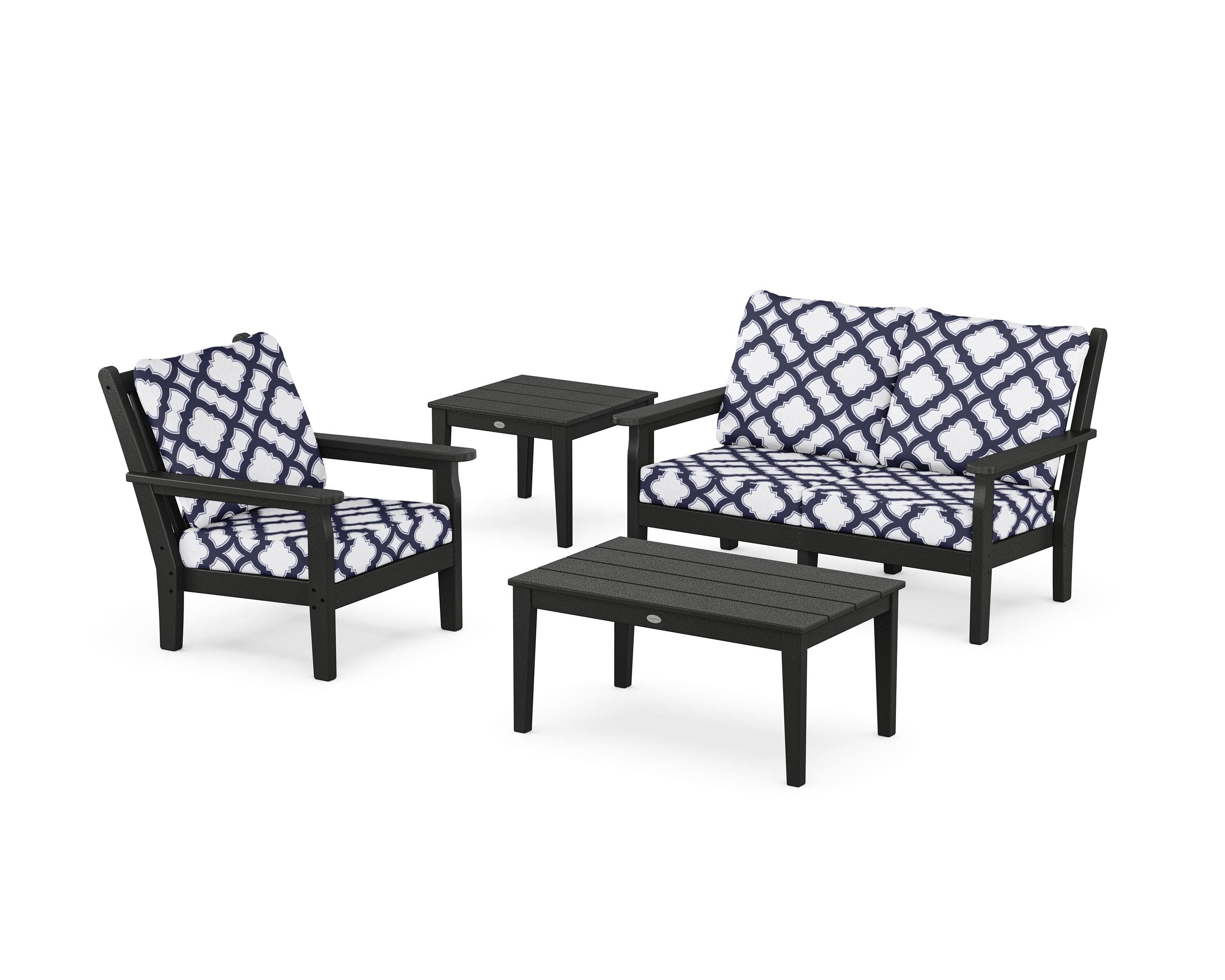 Chippendale 4-Piece Deep Seating Set in Black / Trellis Navy