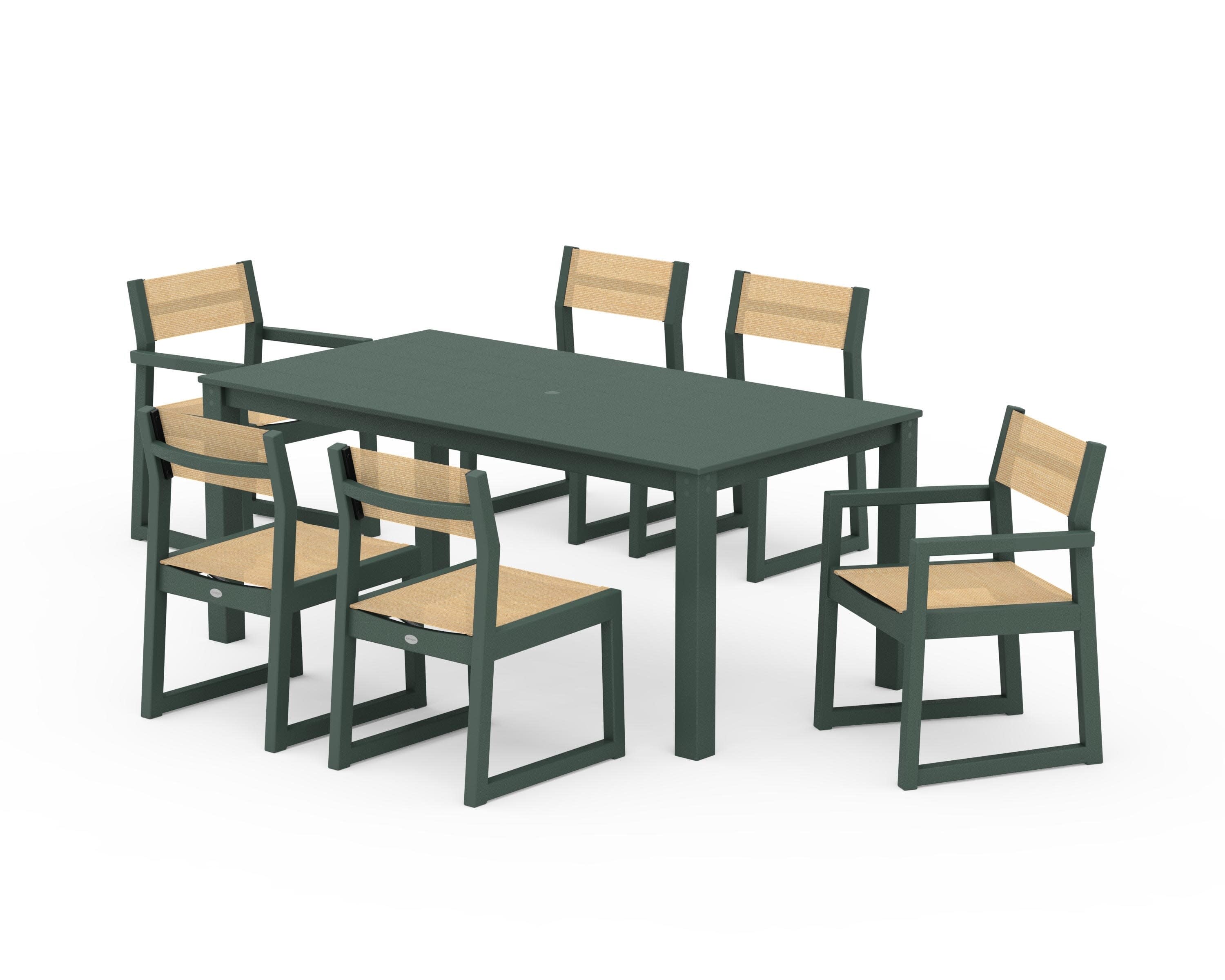 EDGE Sling 7-Piece Parsons Dining Set in Green / Dupioni Apricot Sling