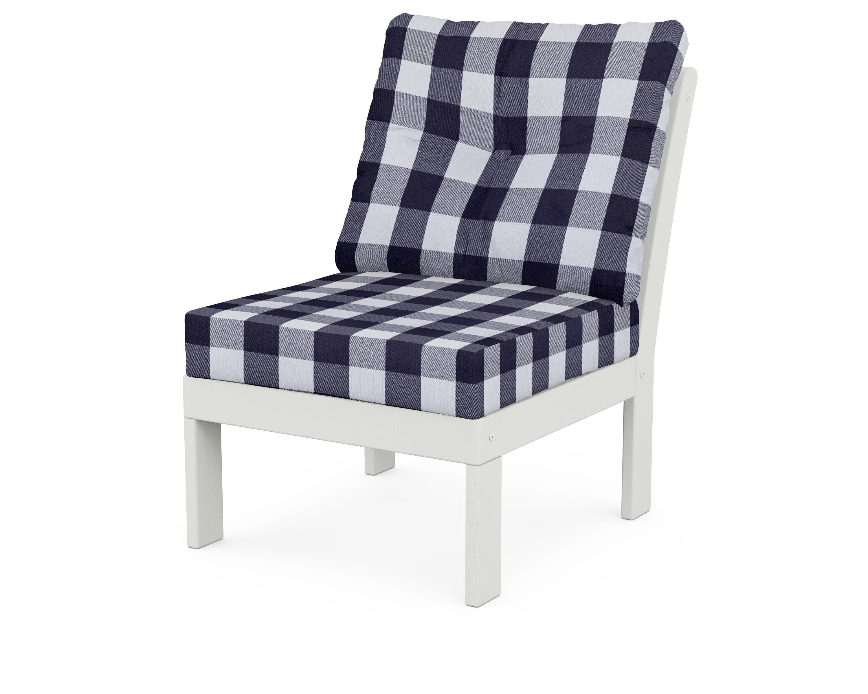 Vineyard Modular Armless Chair in Vintage White / Buffalo Plaid Navy