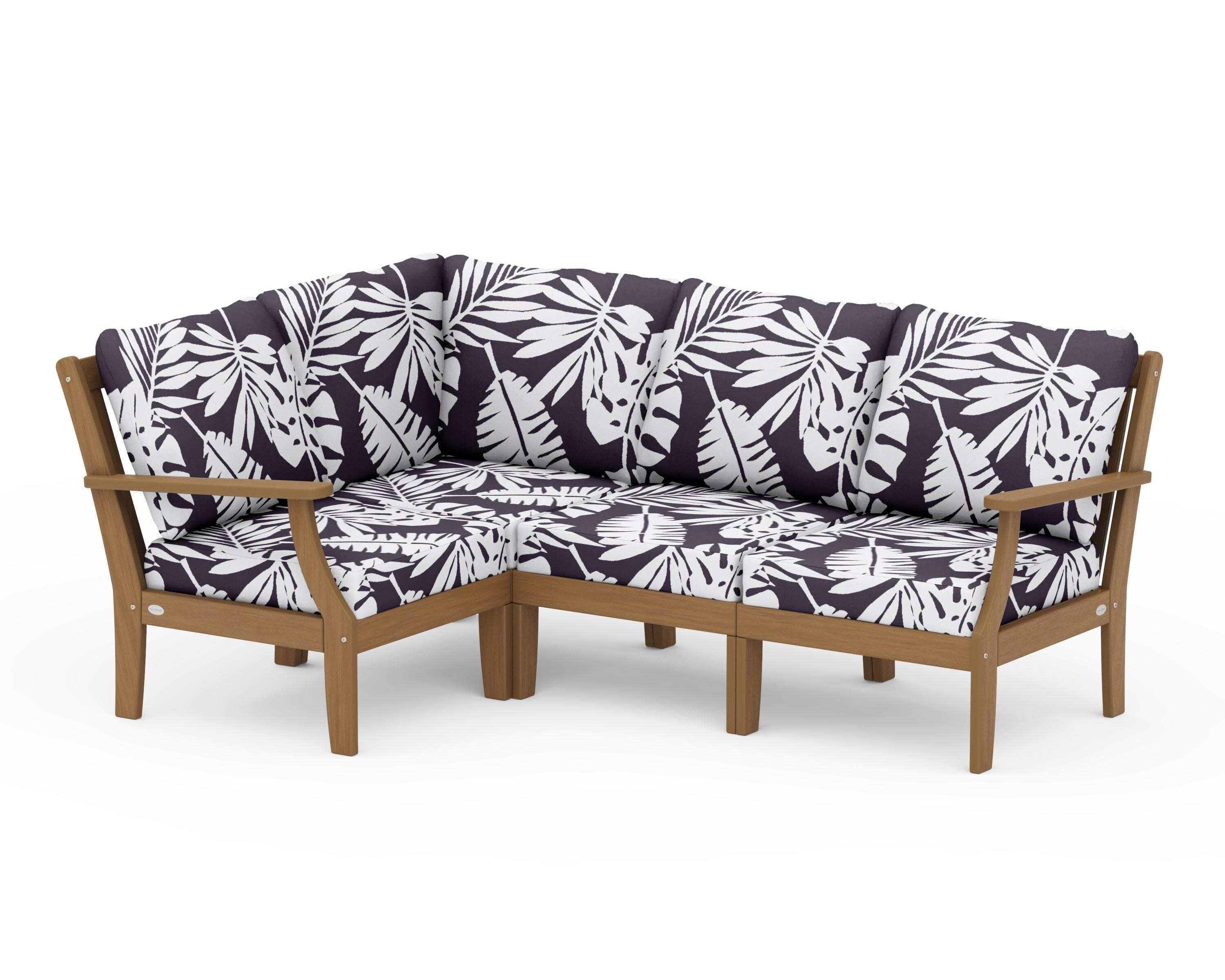 Braxton Modular 4-Piece Deep Seating Set in Natural / Leaf Navy