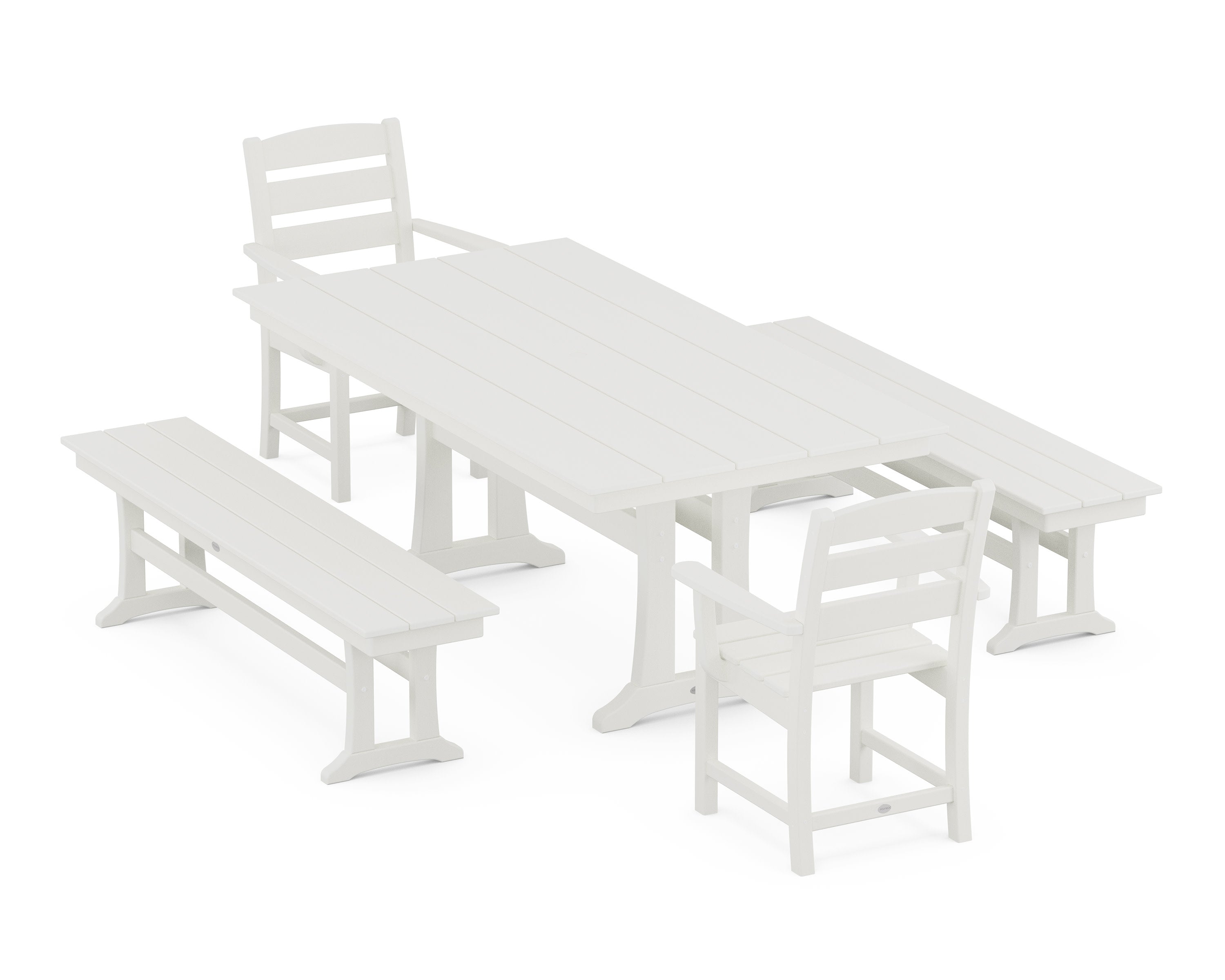 Lakeside 5-Piece Farmhouse Dining Set With Trestle Legs in Vintage White