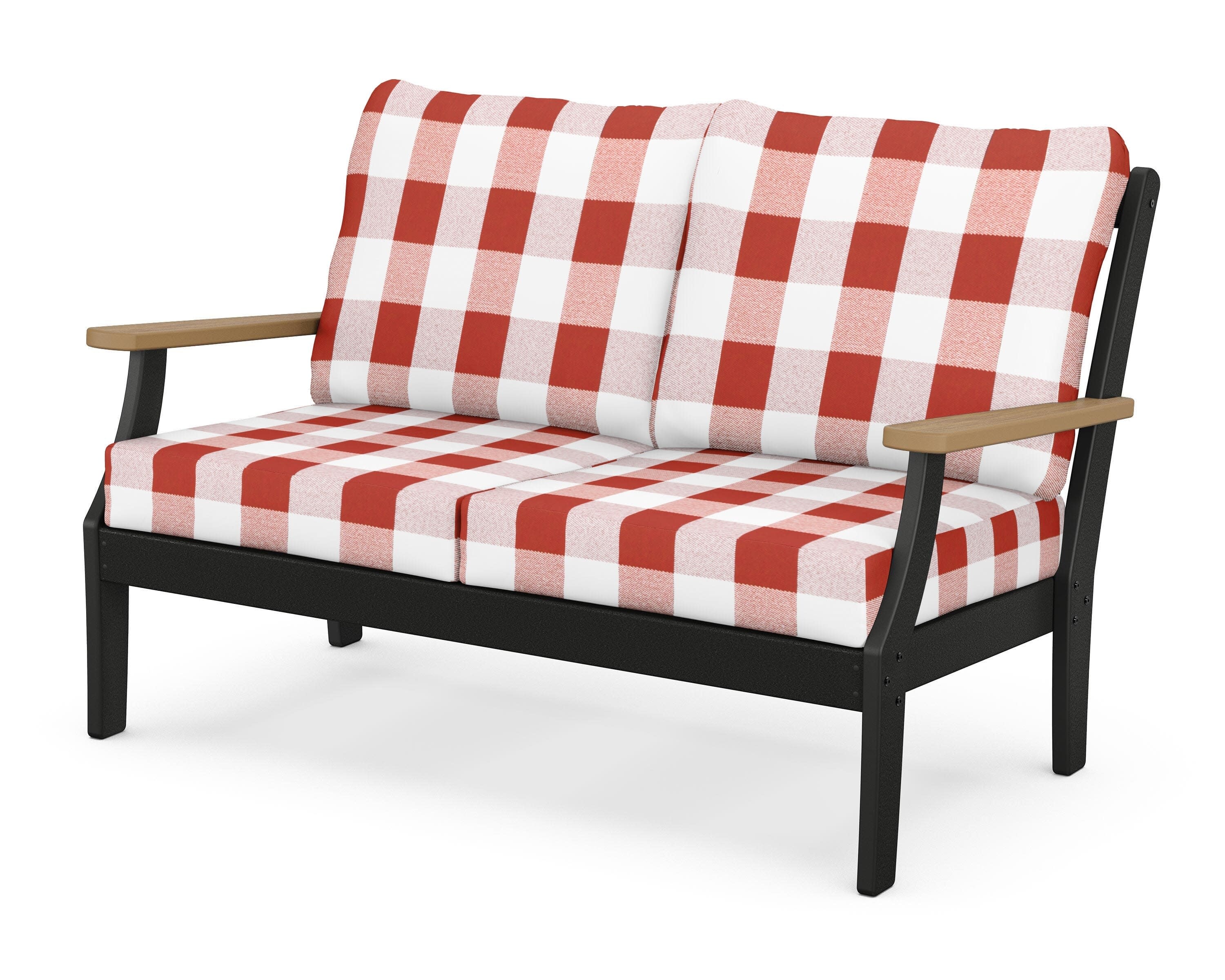 Braxton Deep Seating Loveseat in Black / Natural / Buffalo Plaid Crimson