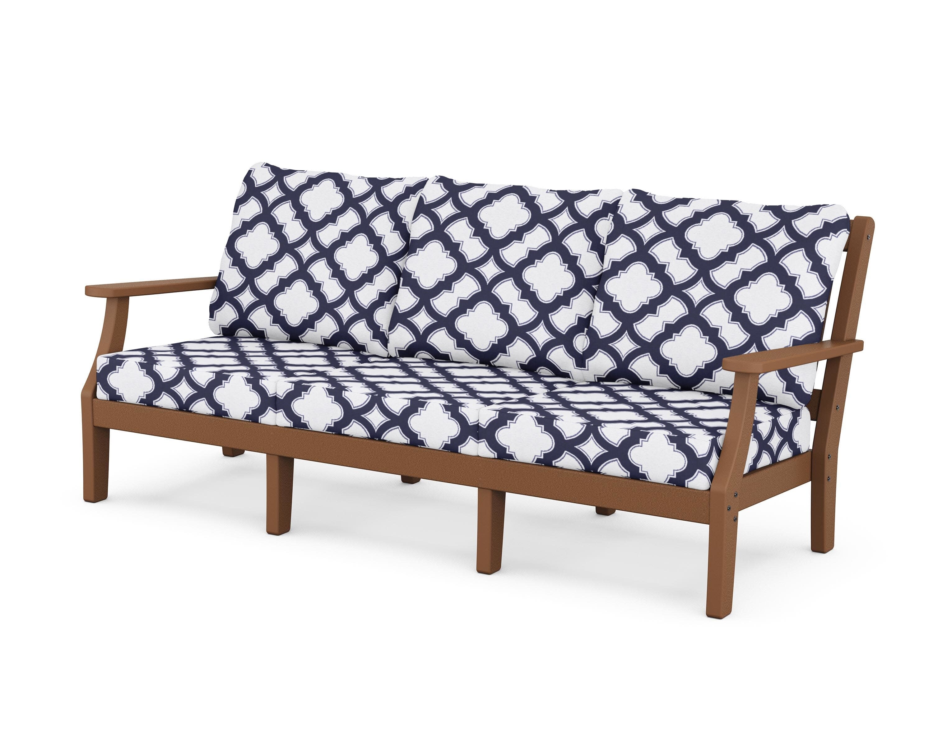 Chinoiserie Deep Seating Sofa in Teak / Trellis Navy