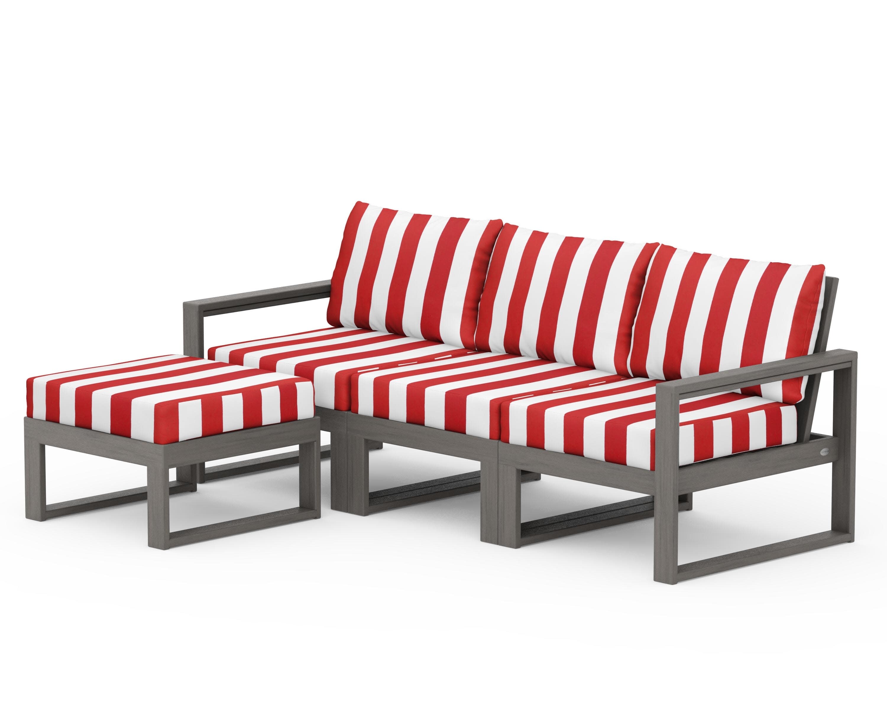EDGE 4-Piece Modular Deep Seating Set with Ottoman in Driftwood / Cabana Stripe Crimson