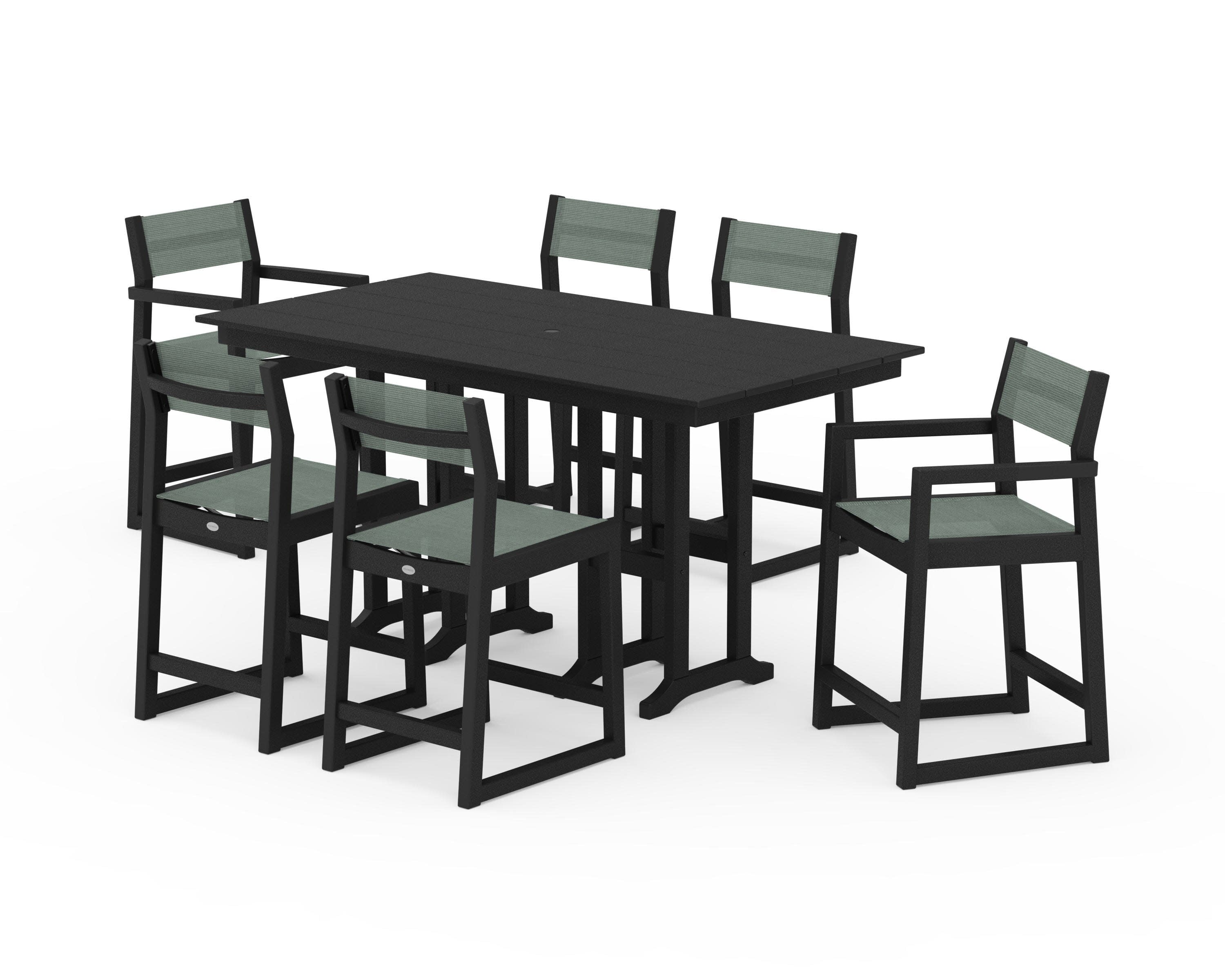 EDGE Sling 7-Piece Farmhouse Counter Set in Black / Dupioni Sea Mist Sling