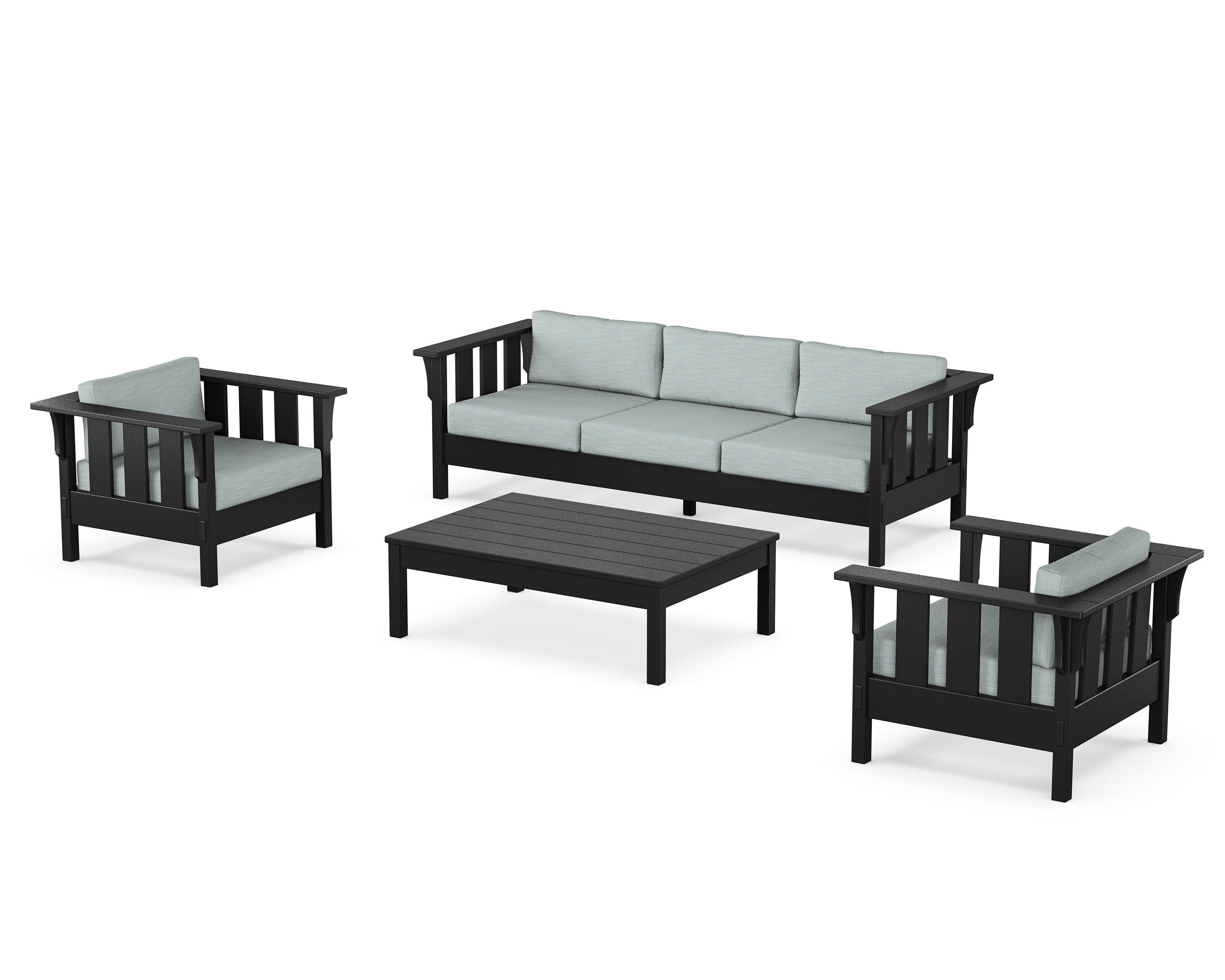 Acadia 4-Piece Deep Seating Set with Sofa in Black / Soothe Mist