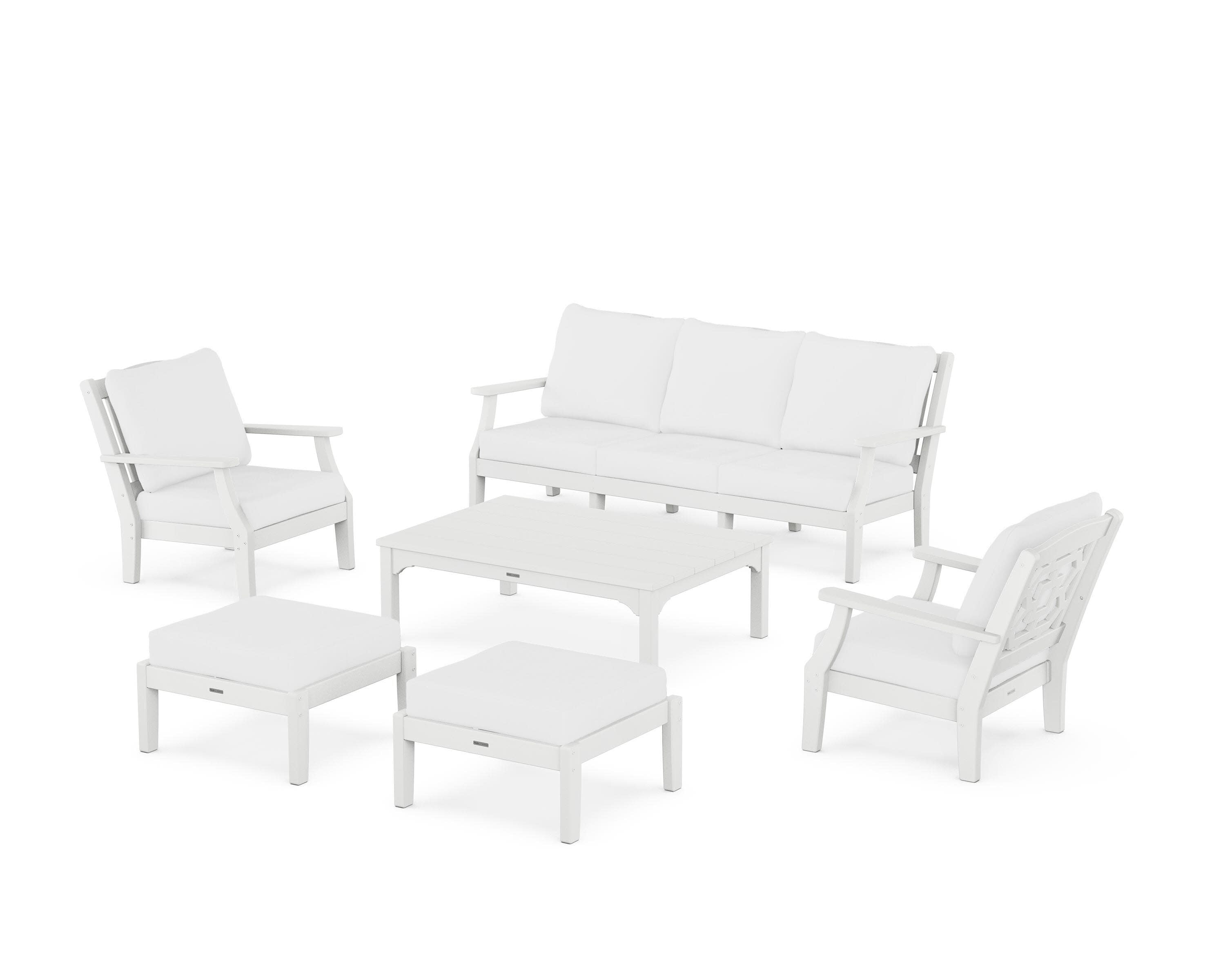 Chinoiserie 6-Piece Lounge Sofa Set in White / Natural