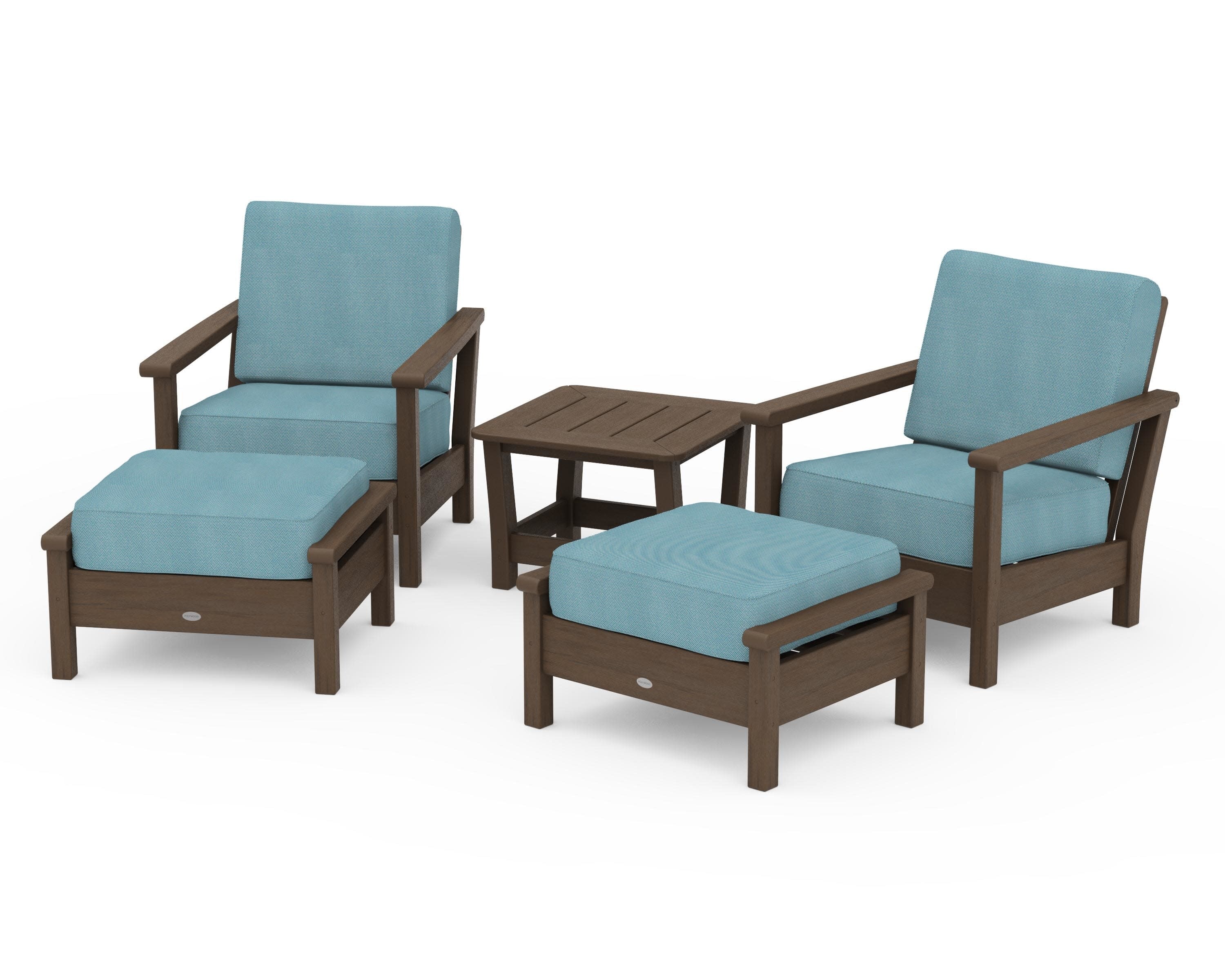 Harbour 5-Piece Deep Seating Chair Set in Kona / Lattice Sky Blue