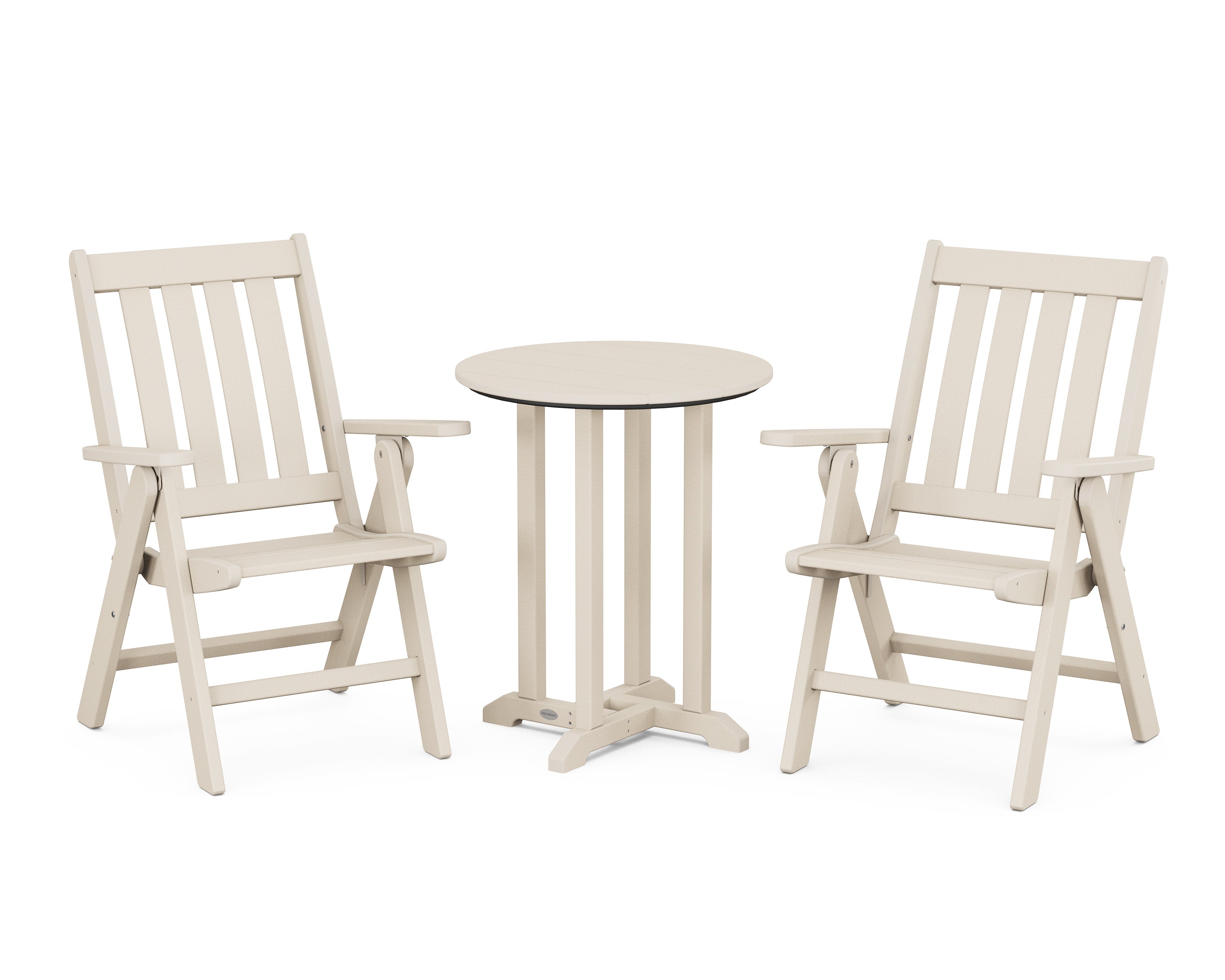 Vineyard Folding Chair 3-Piece Round Bistro Dining Set in Sand