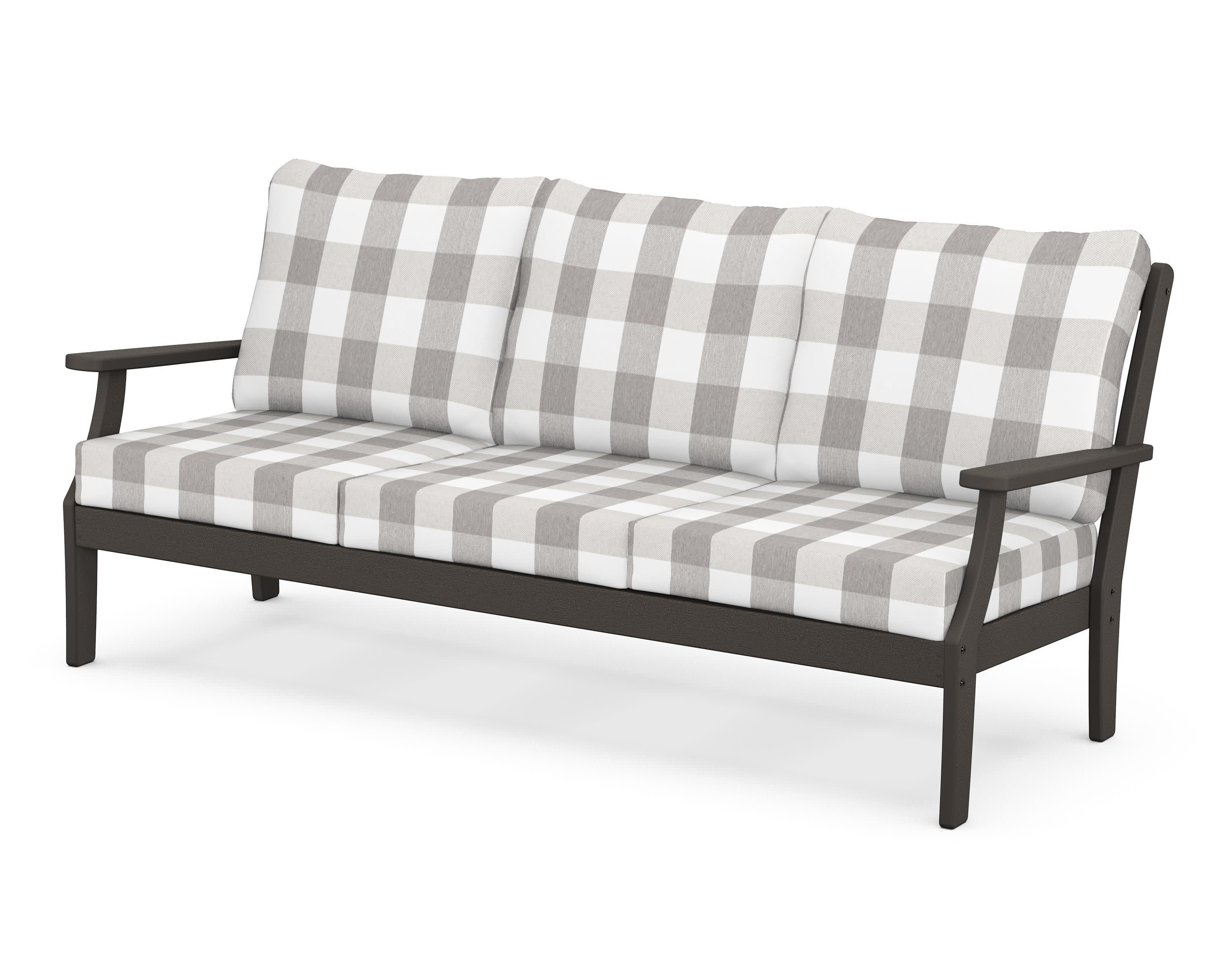Braxton Deep Seating Sofa in Vintage Coffee / Buffalo Plaid Grey Mist