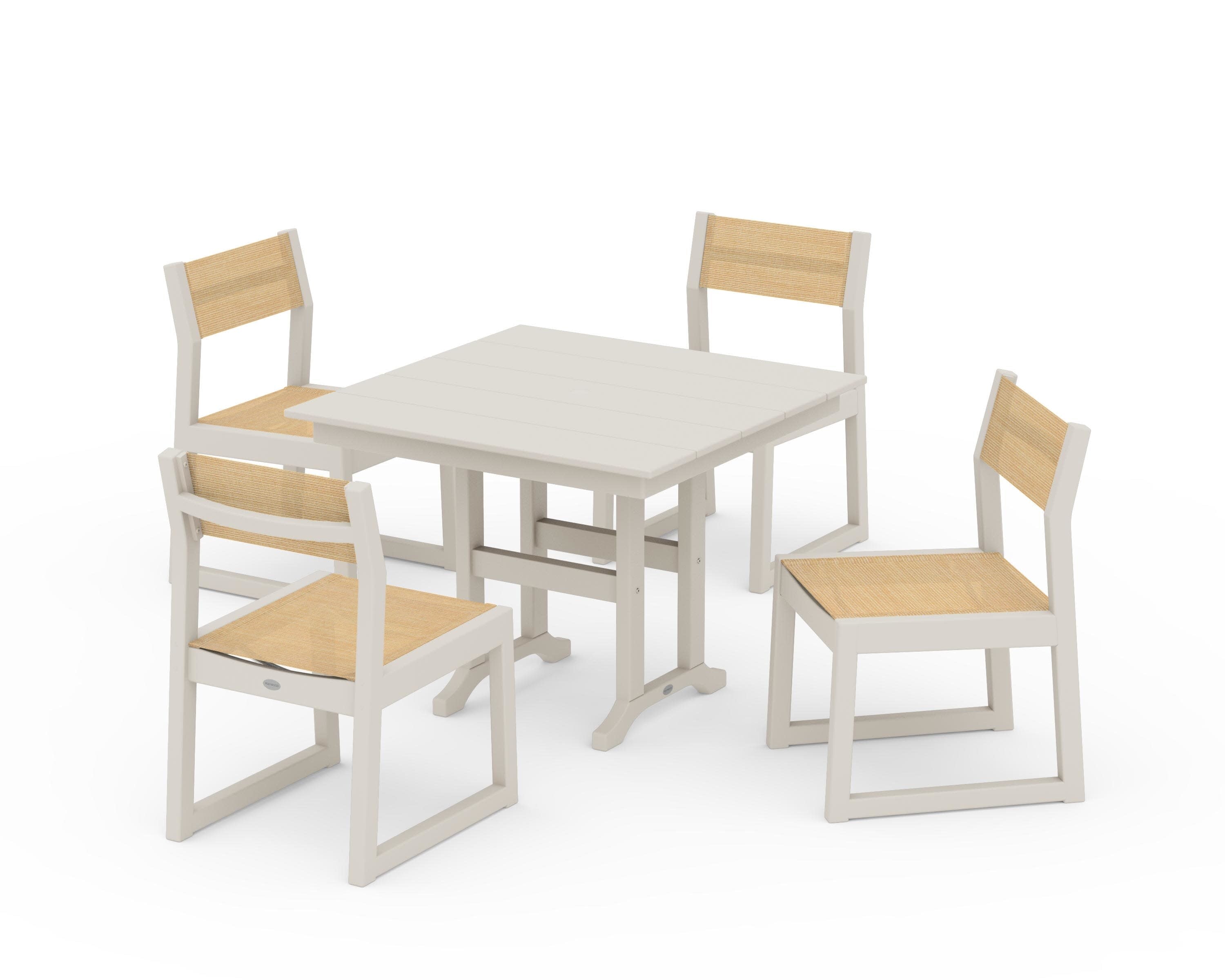 EDGE Sling Side Chair 5-Piece Farmhouse Dining Set in Sand / Dupioni Apricot Sling