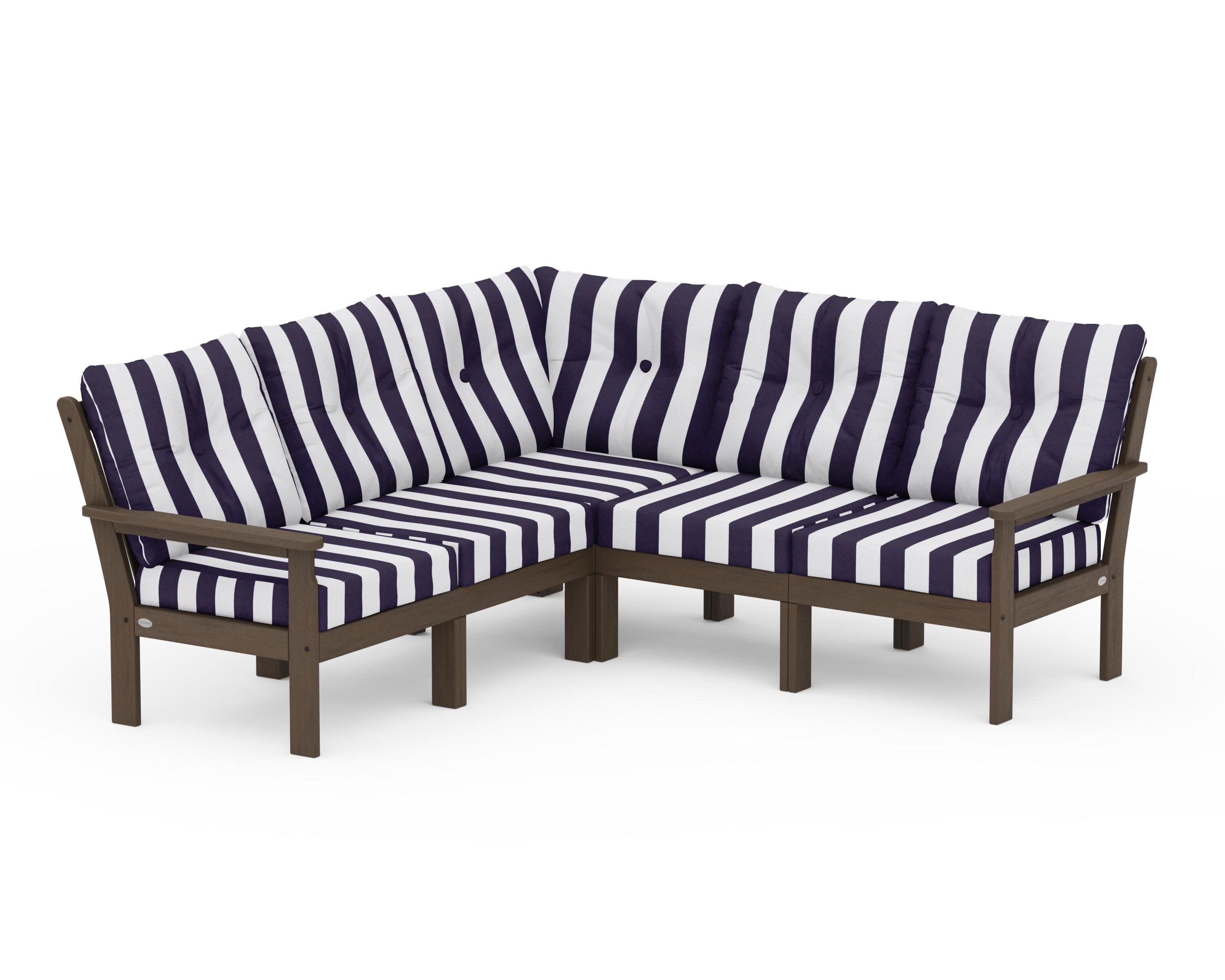 Vineyard 5-Piece Sectional in Kona / Cabana Stripe Navy