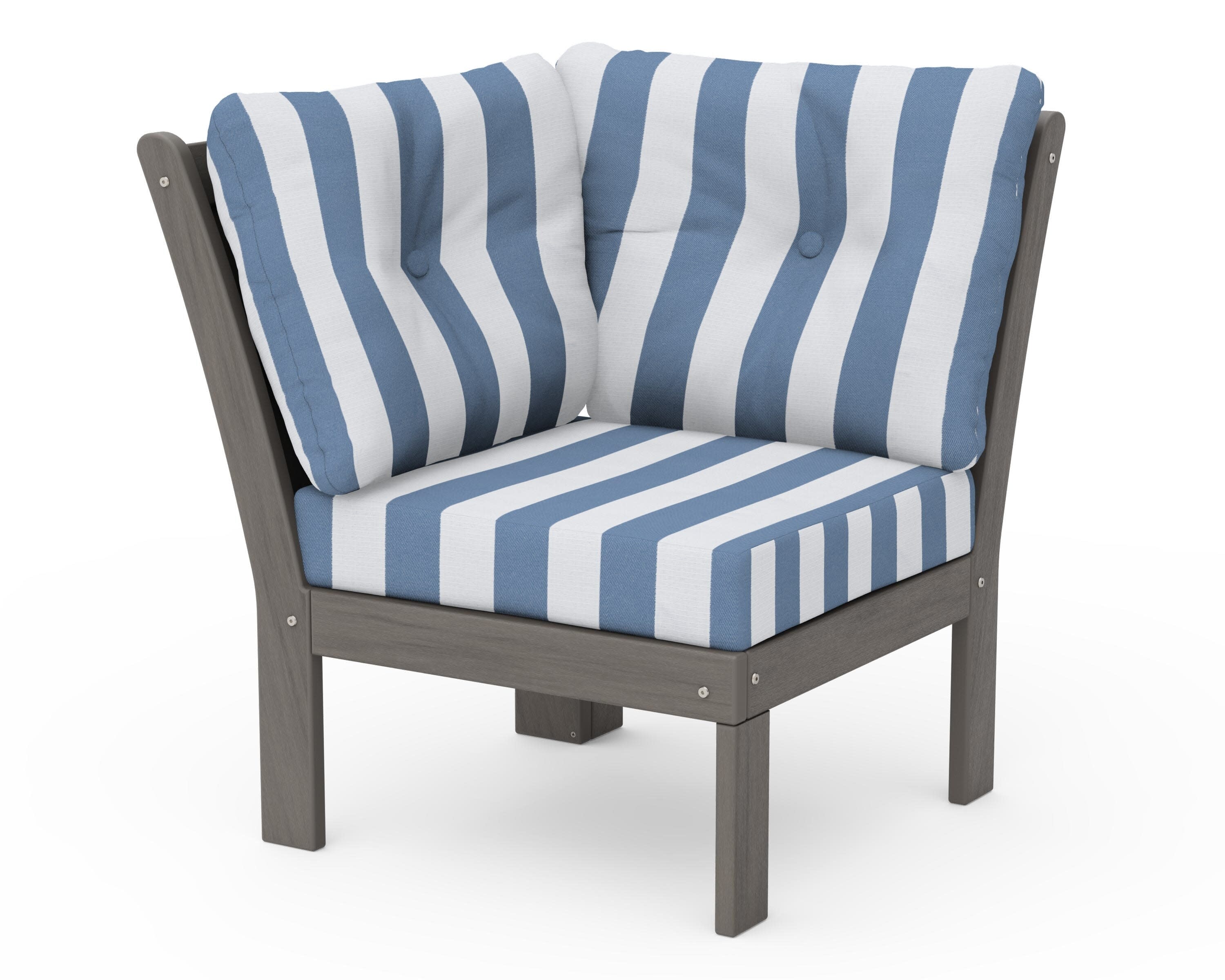 Vineyard Modular Corner Chair in Driftwood / Cabana Stripe Sky Blue