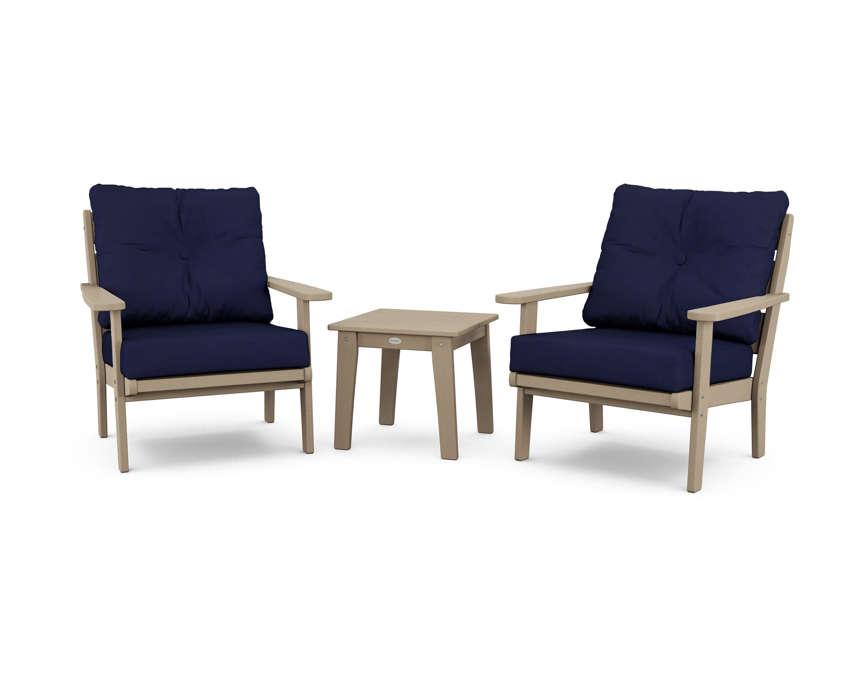 Lakeside 3-Piece Deep Seating Chair Set in Vintage Sahara / Navy