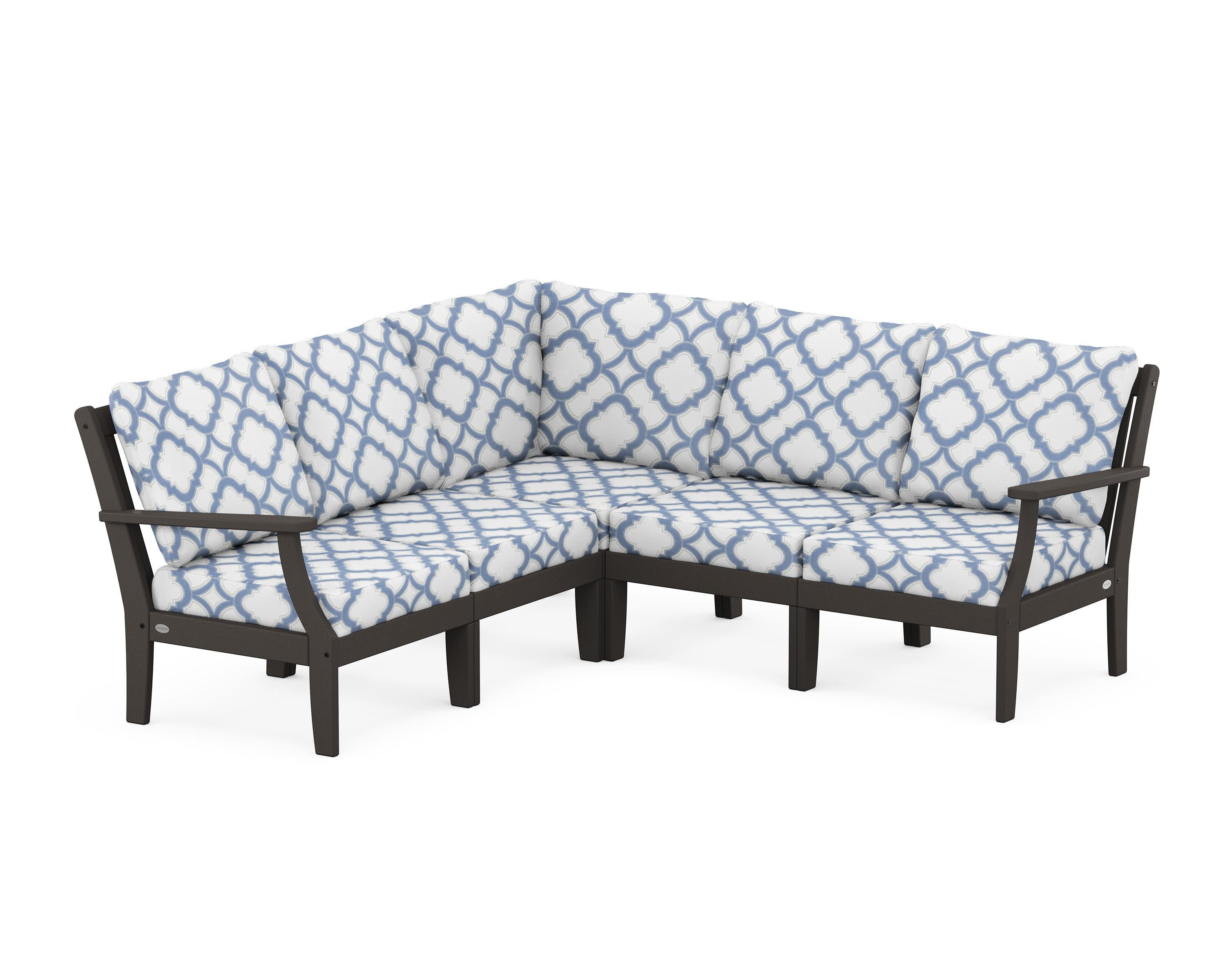 Braxton Modular 5-Piece Deep Seating Set in Vintage Coffee / Trellis Sky Blue