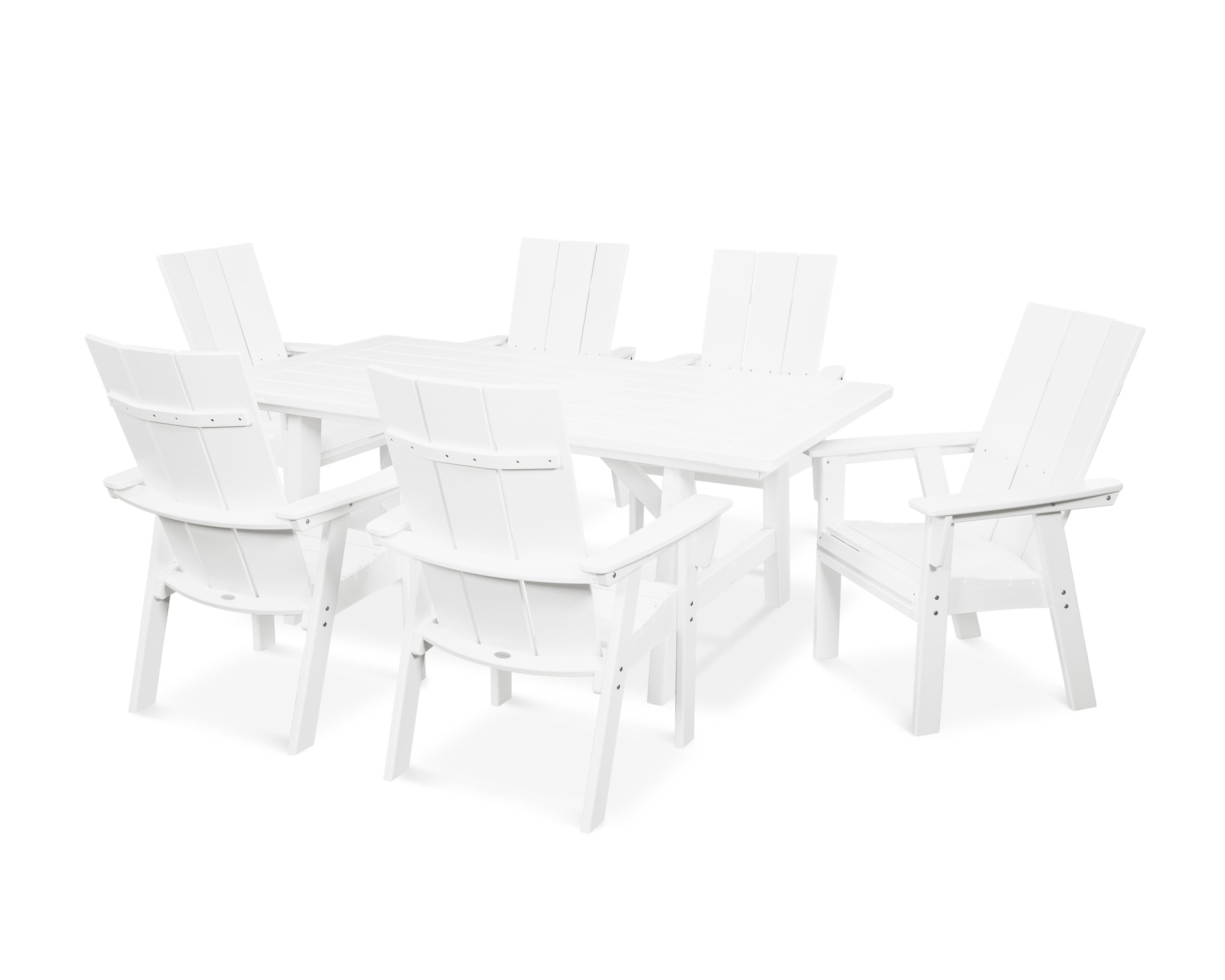 Modern Curveback Adirondack 7-Piece Rustic Farmhouse Dining Set in White