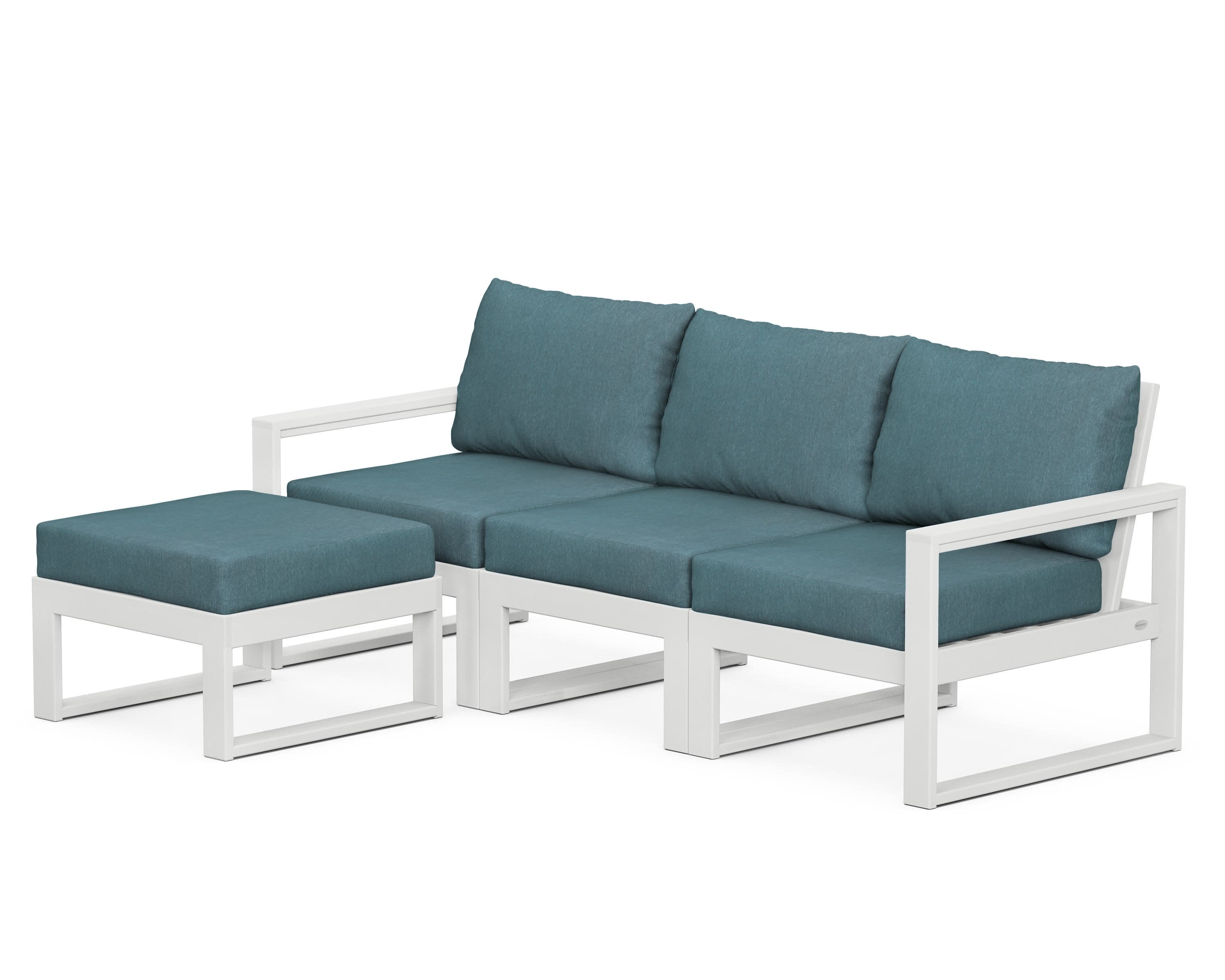 EDGE 4-Piece Modular Deep Seating Set with Ottoman in White / Ocean Teal