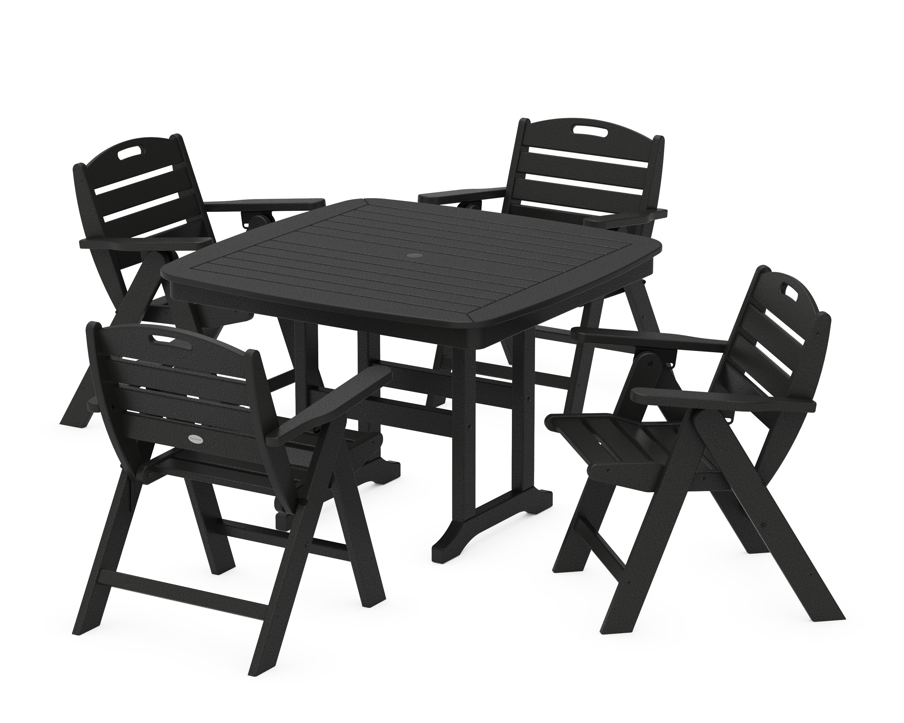 Nautical Folding Lowback Chair 5-Piece Dining Set with Trestle Legs in Black
