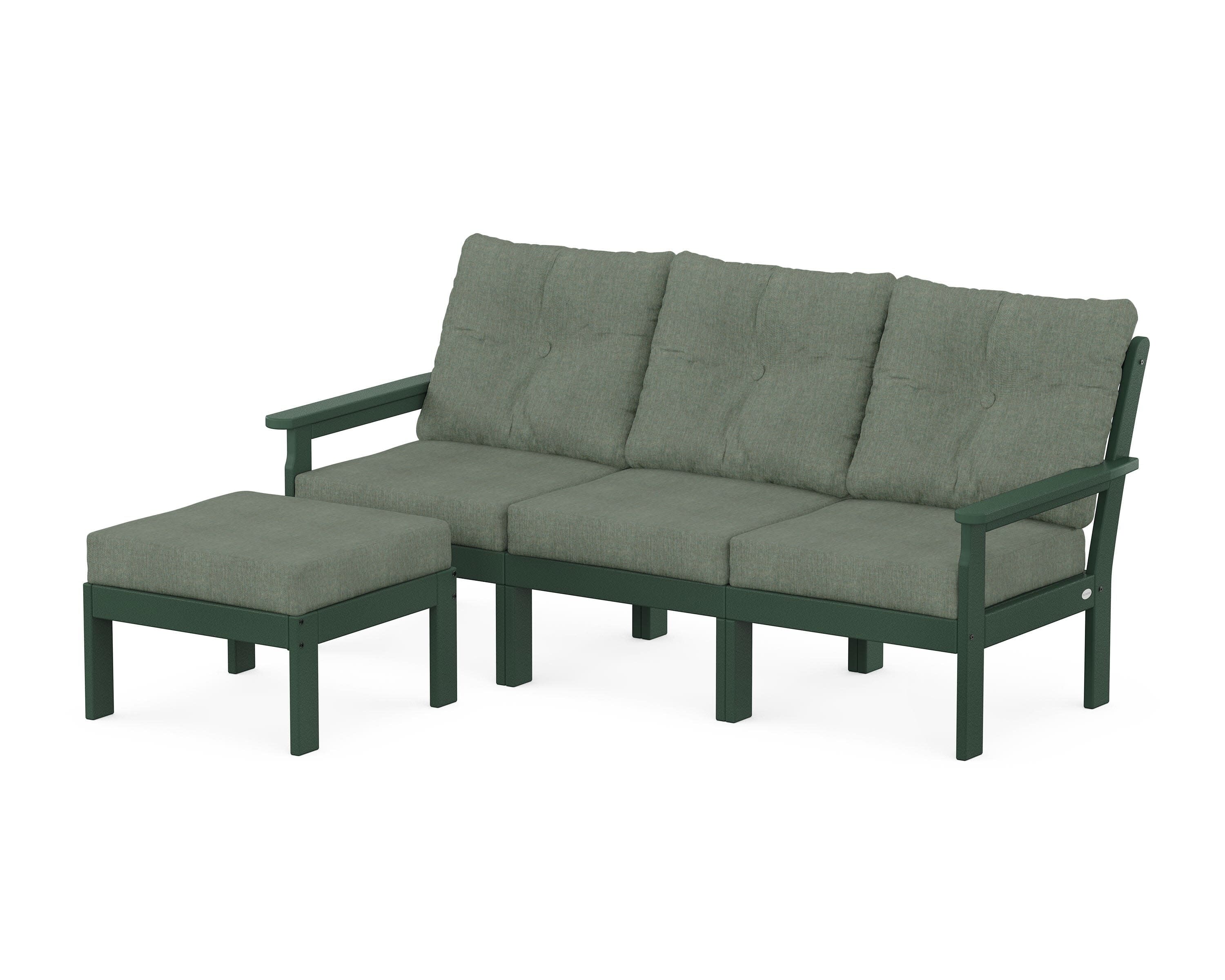 Vineyard 4-Piece Sectional with Ottoman in Green / Cast Sage