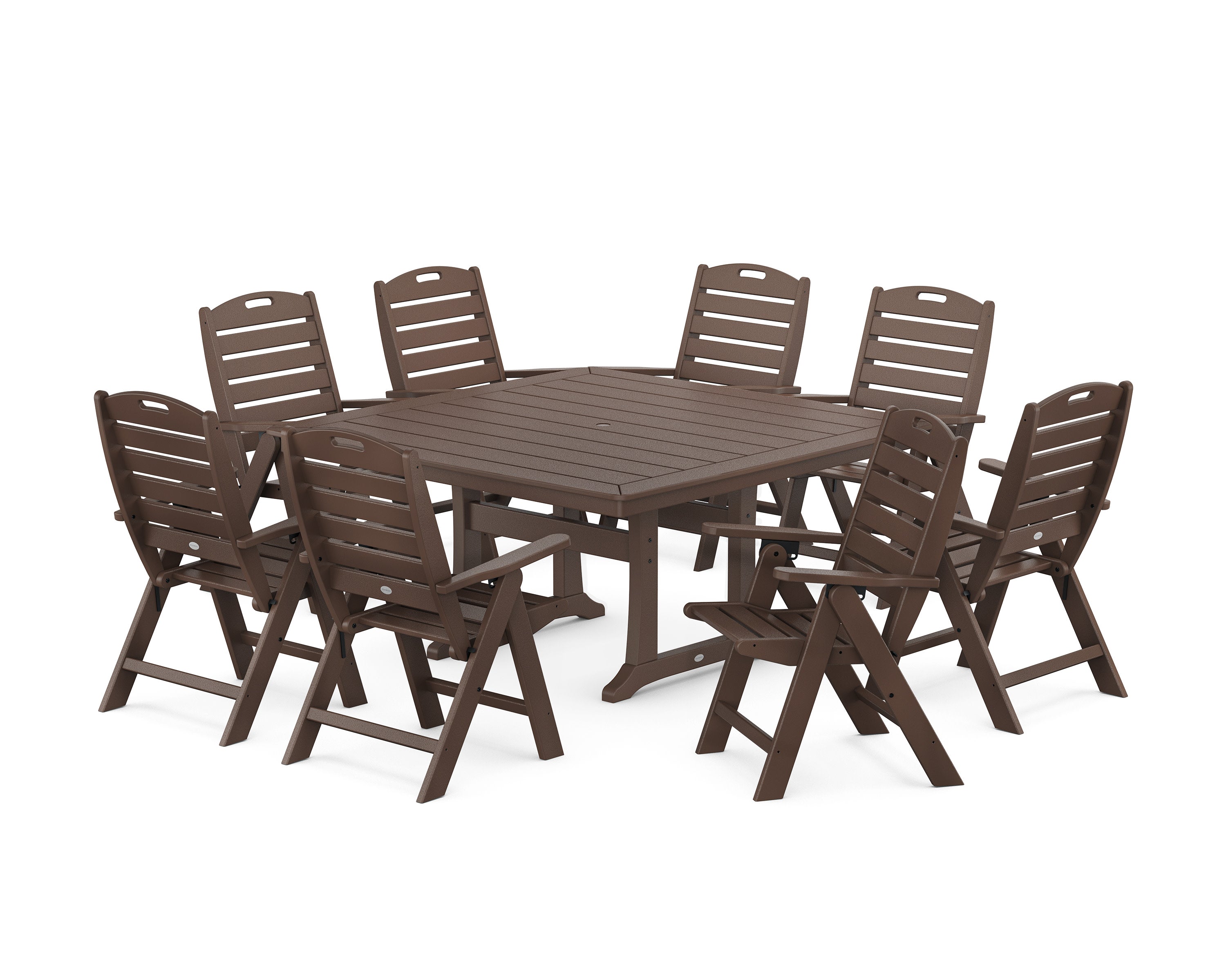 Nautical Highback 9-Piece Square Dining Set with Trestle Legs in Mahogany