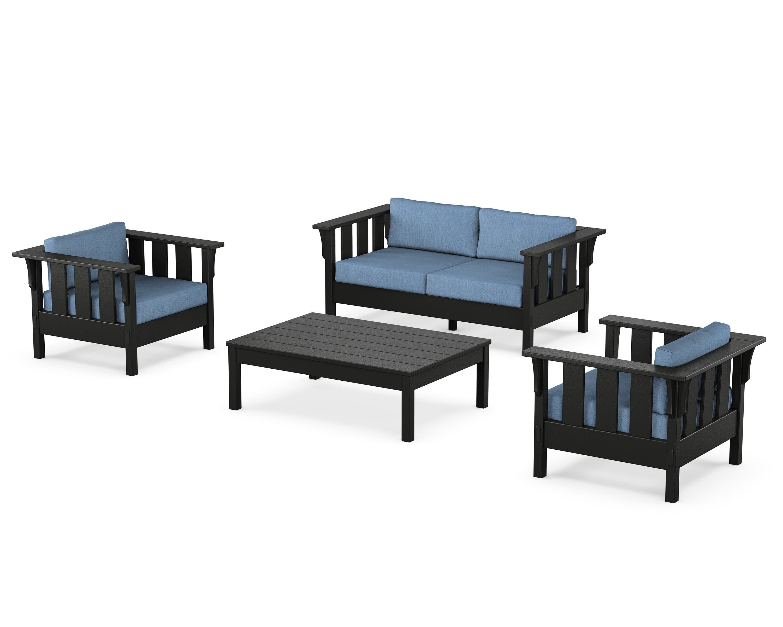 Acadia 4-Piece Deep Seating Set with Loveseat in Black / Sky Blue