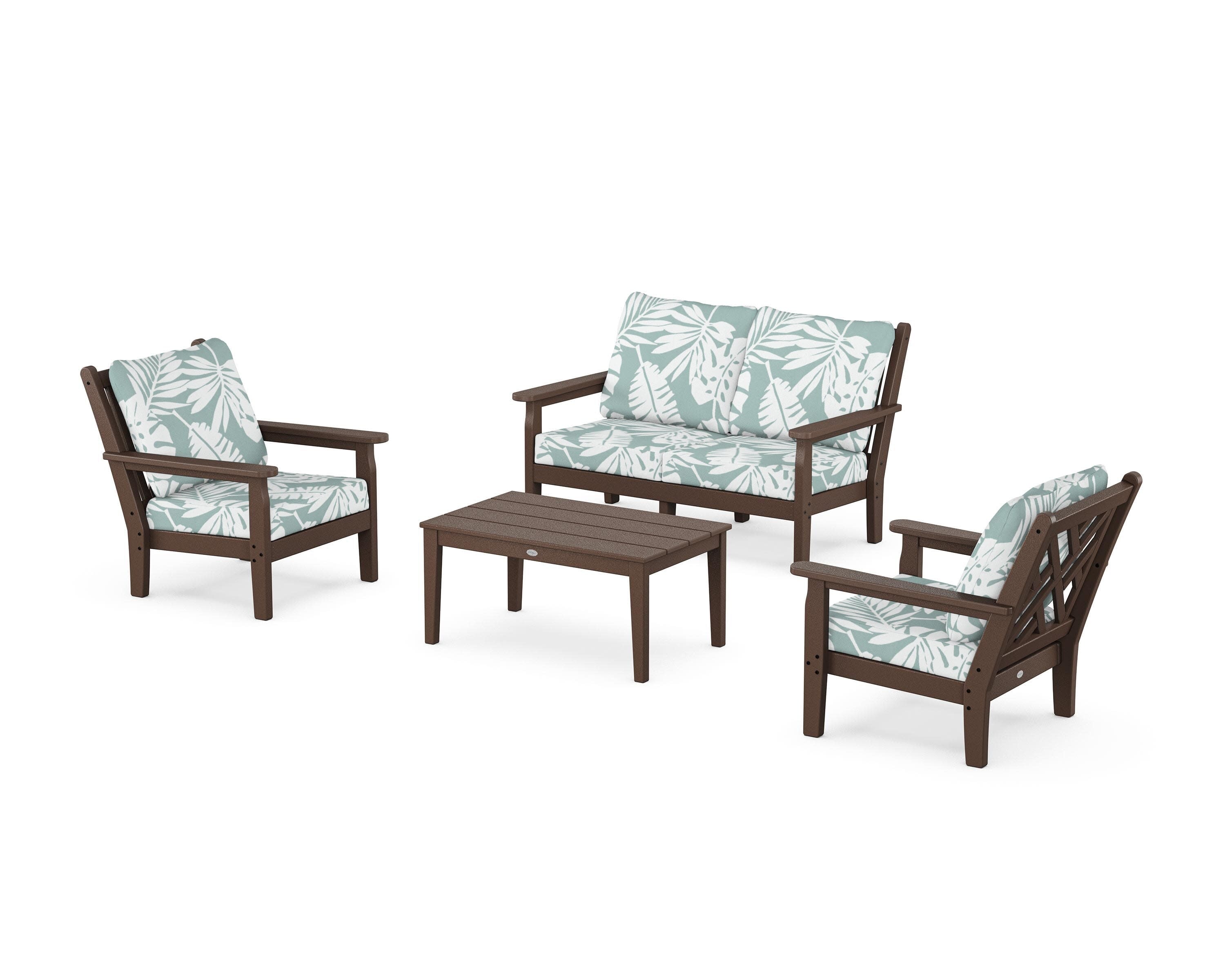 Chippendale 4-Piece Deep Seating Set with Loveseat in Mahogany / Leaf Glacier Spa