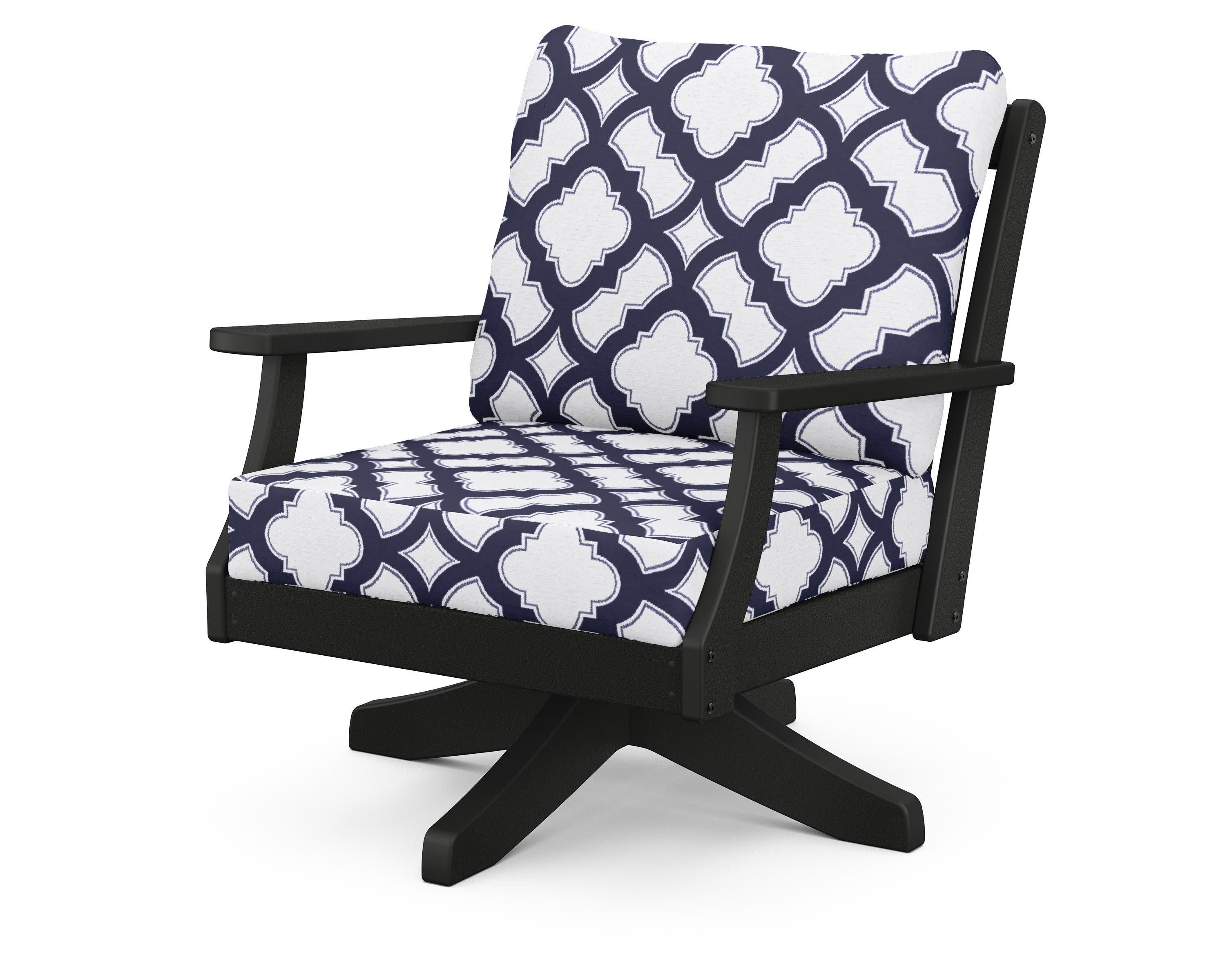 Braxton Deep Seating Swivel Chair in Black / Trellis Navy