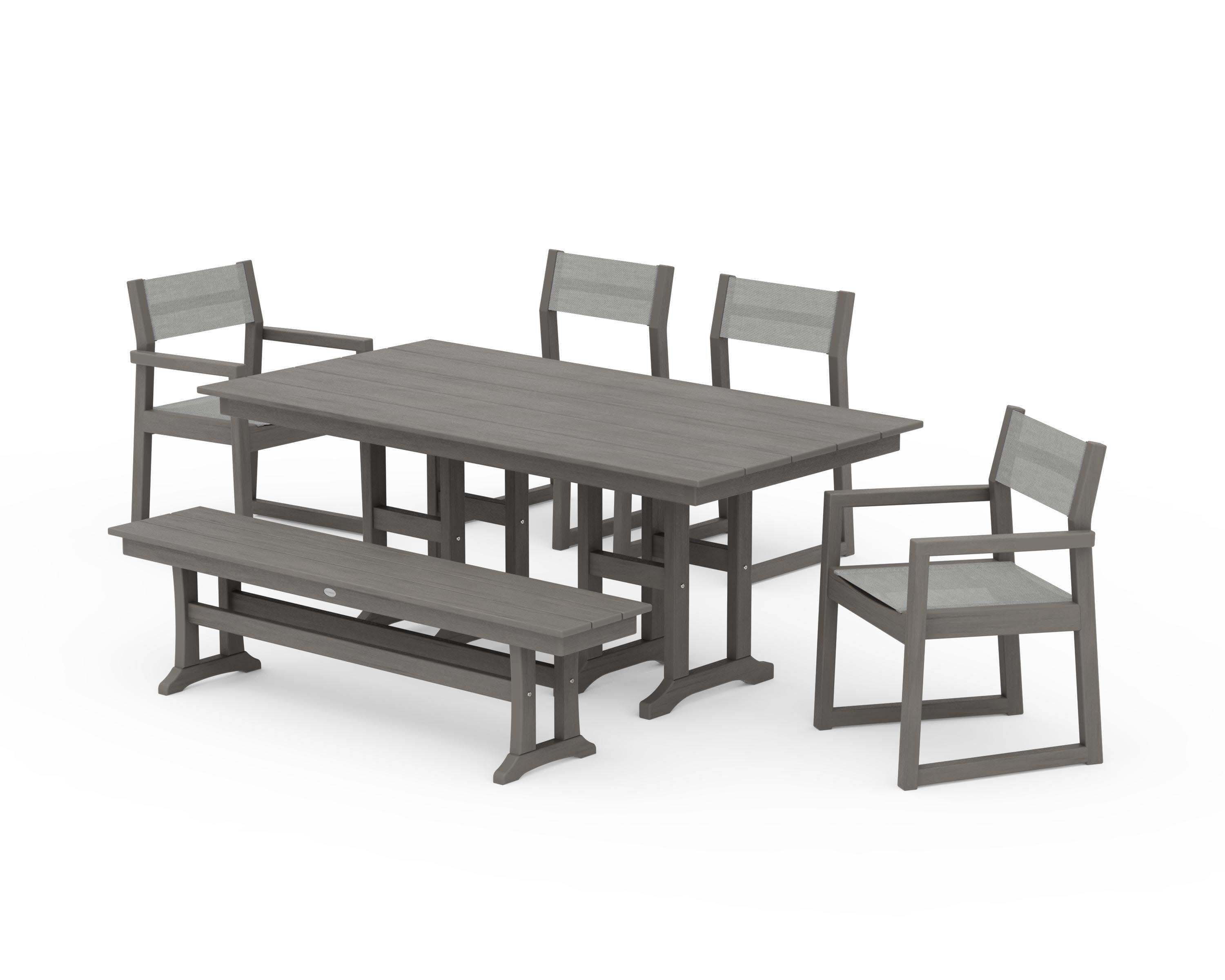 EDGE Sling 6-Piece Farmhouse Dining Set in Driftwood / Metallic Sling
