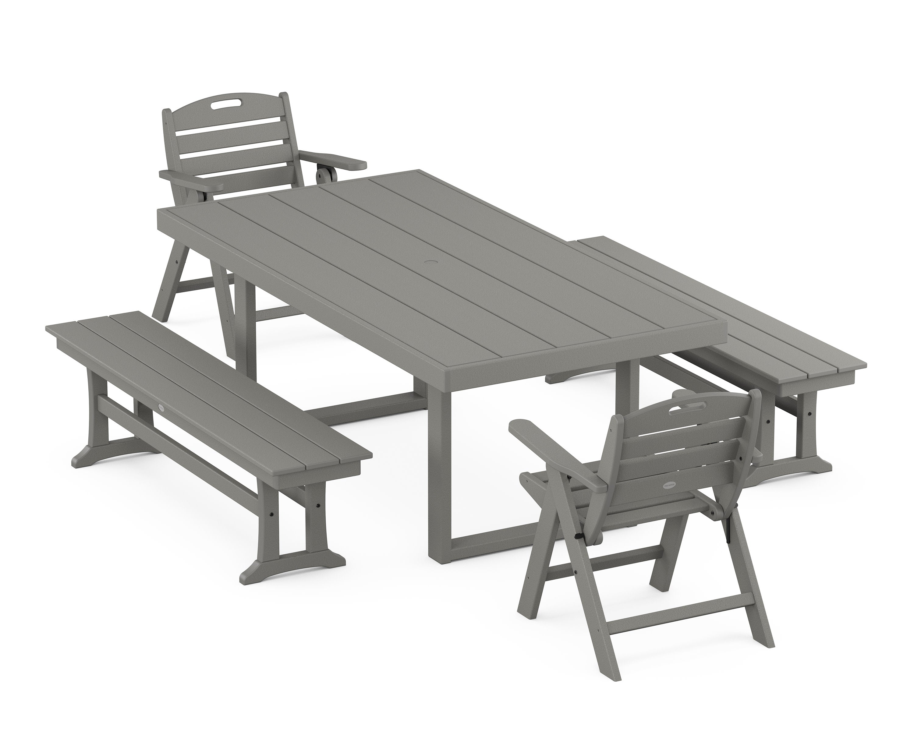 Nautical Lowback 5-Piece Dining Set with Benches in Slate Grey