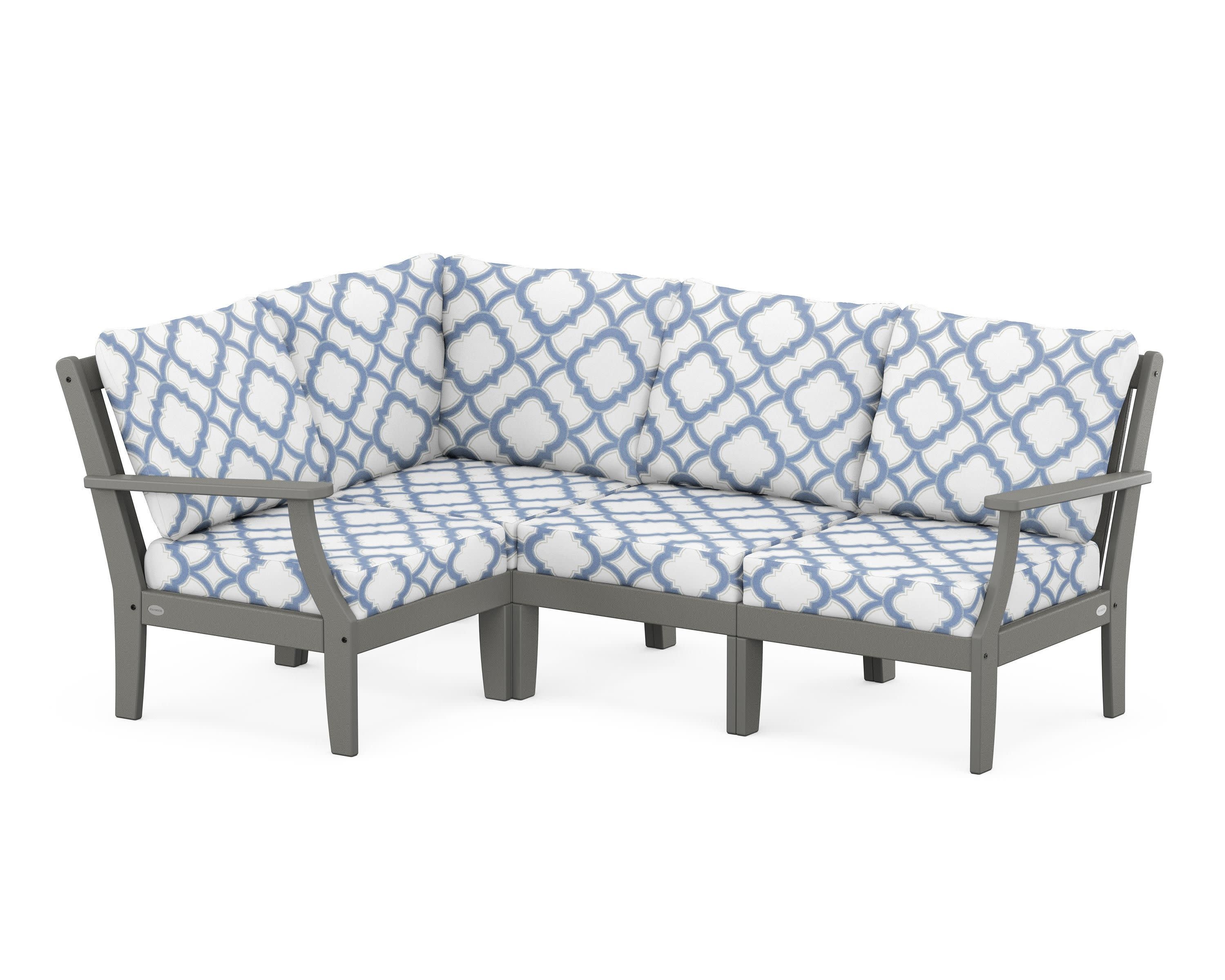 Braxton Modular 4-Piece Deep Seating Set in Slate Grey / Trellis Sky Blue