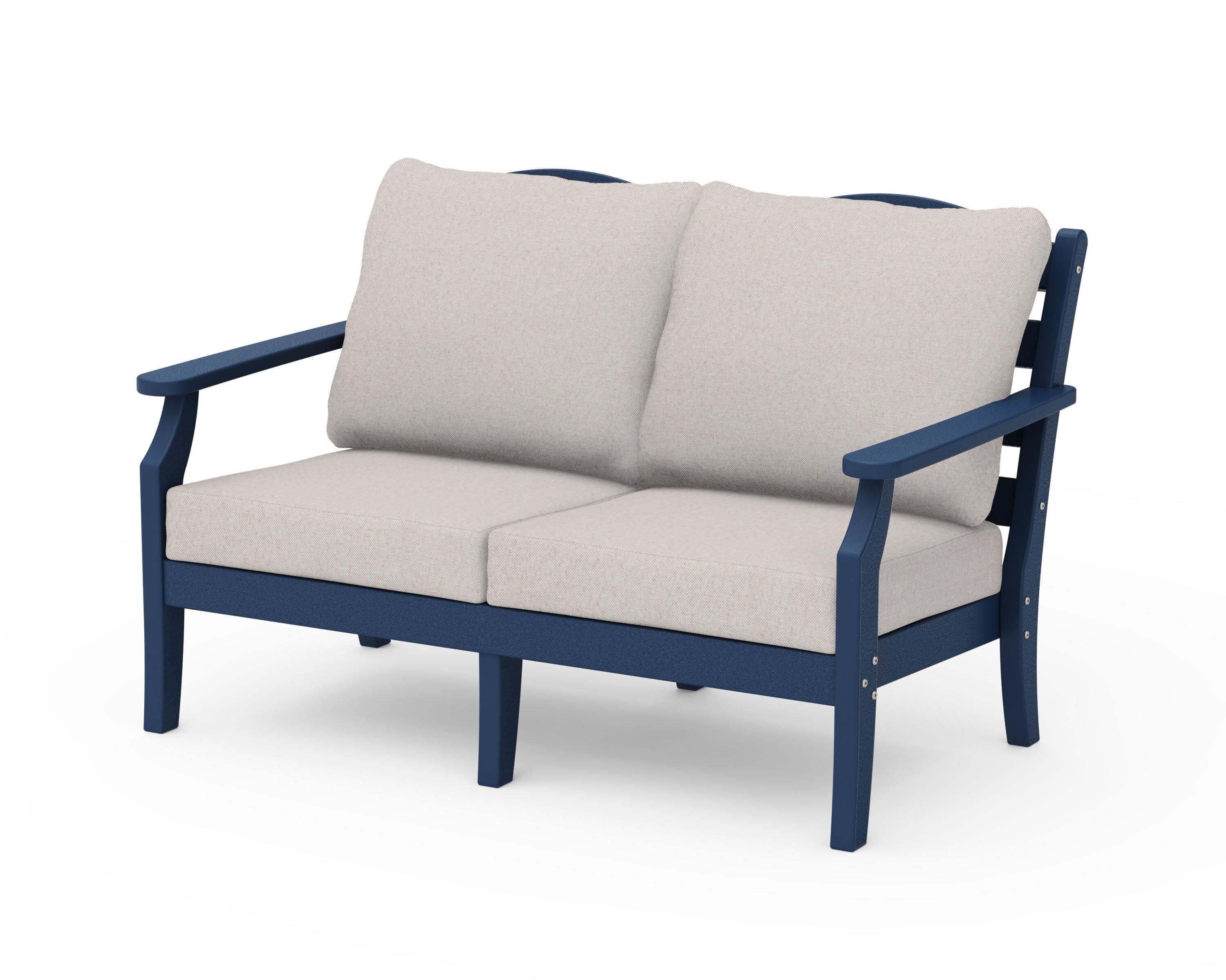 Savannah Deep Seating Loveseat in Navy / Dune Burlap