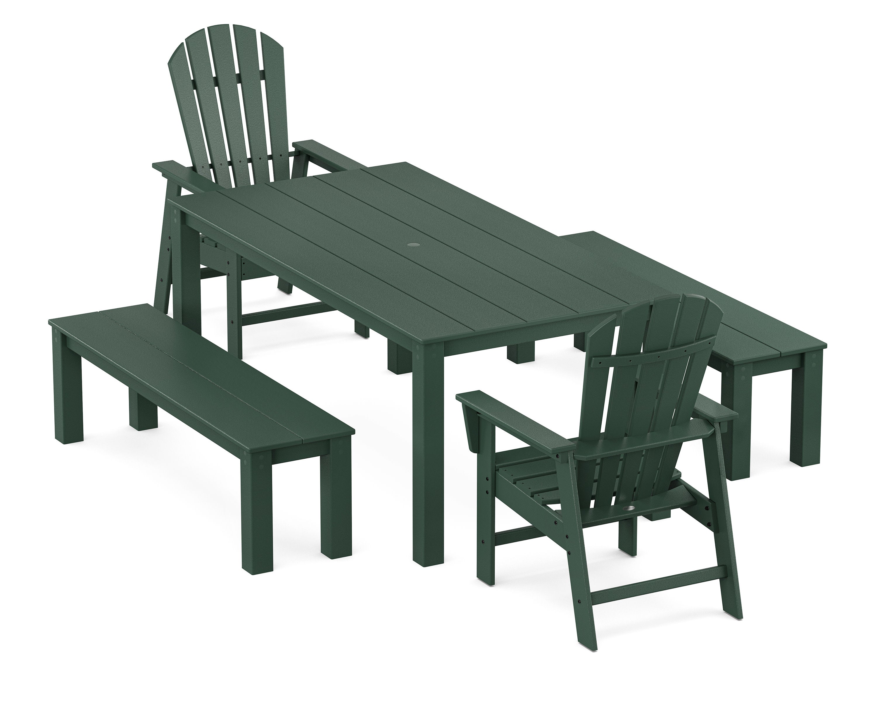 South Beach 5-Piece Parsons Dining Set with Benches in Green