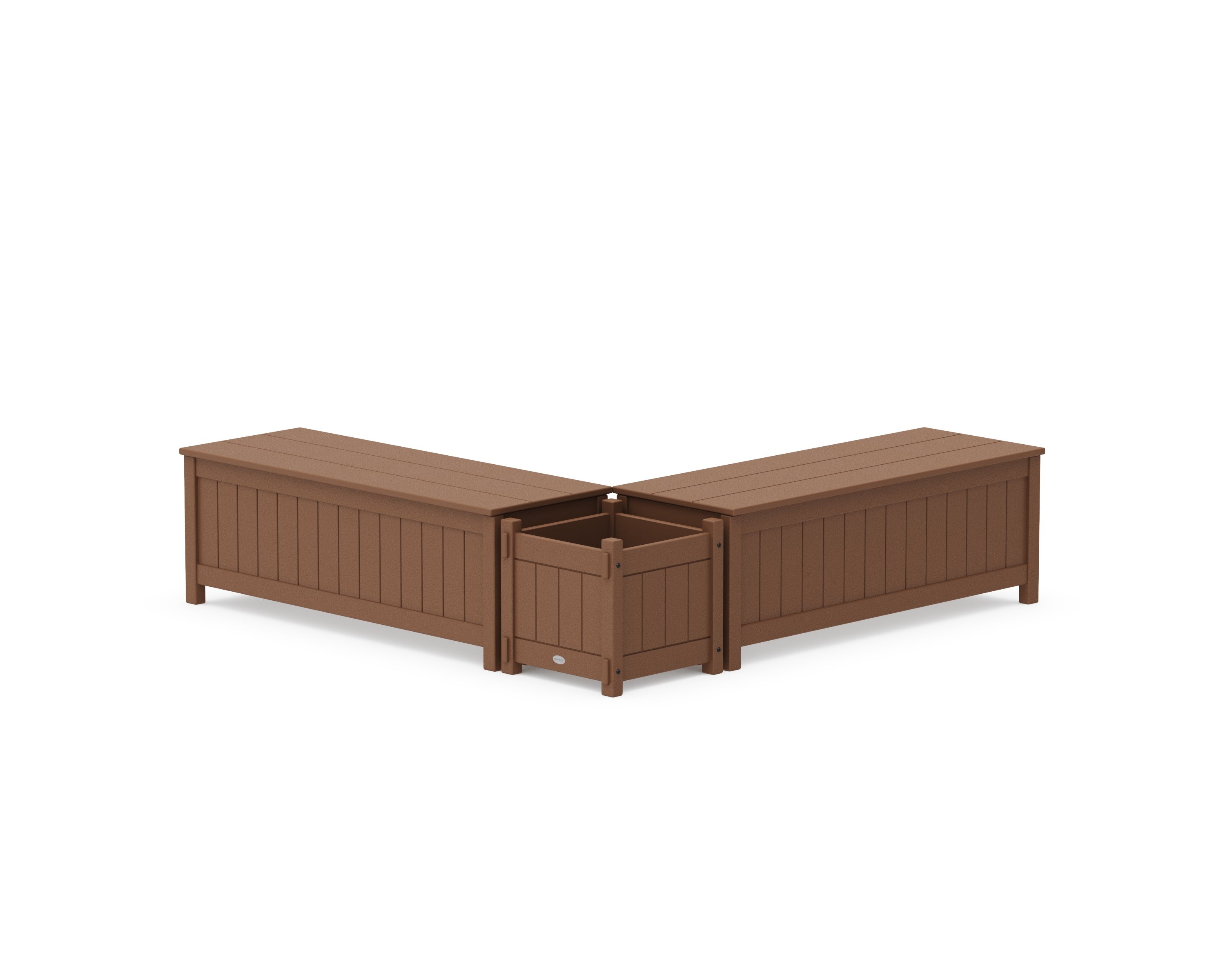 48" Vineyard L- Shaped Planter Storage Bench Set in Teak