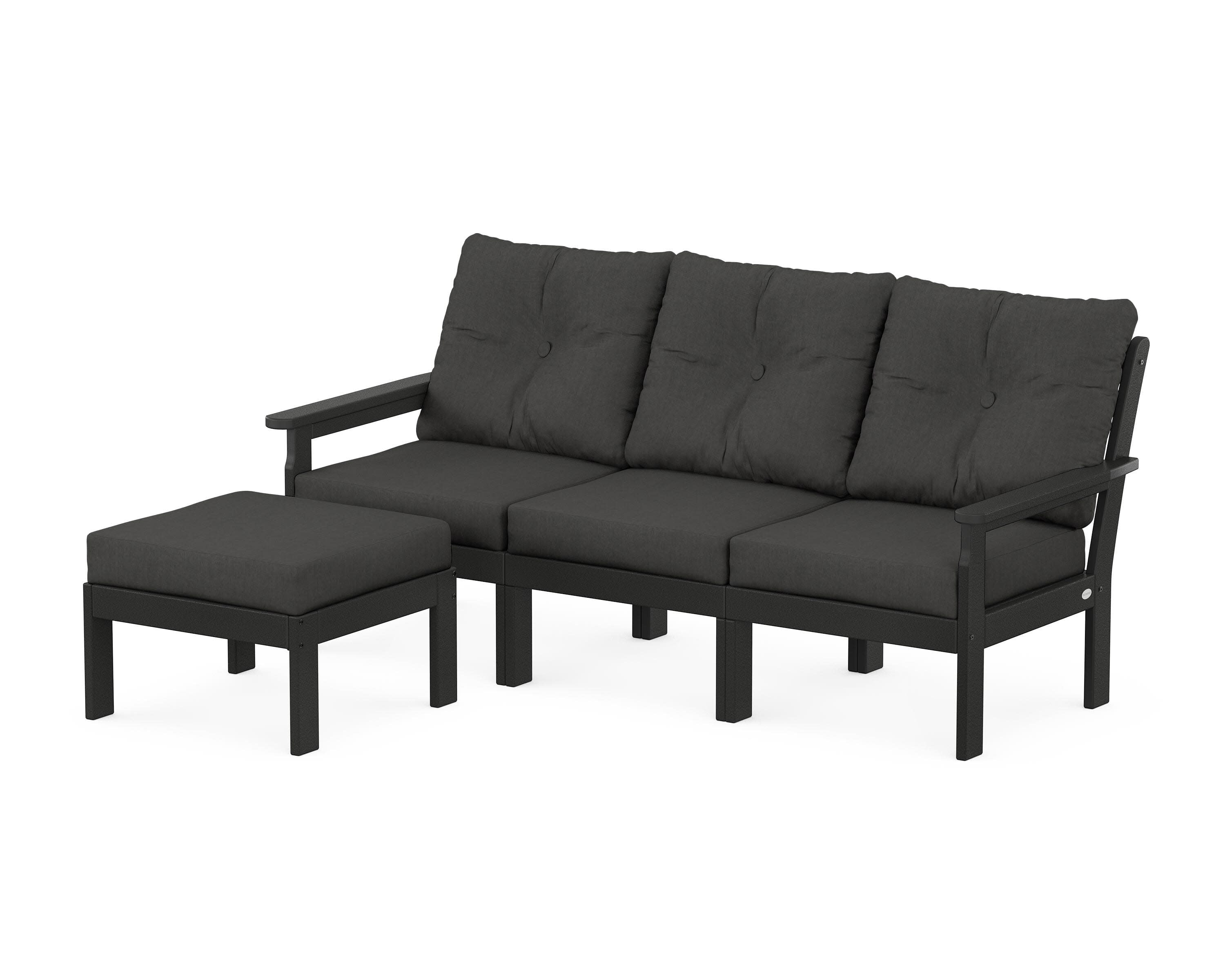 Vineyard 4-Piece Sectional with Ottoman in Black / Spectrum Carbon