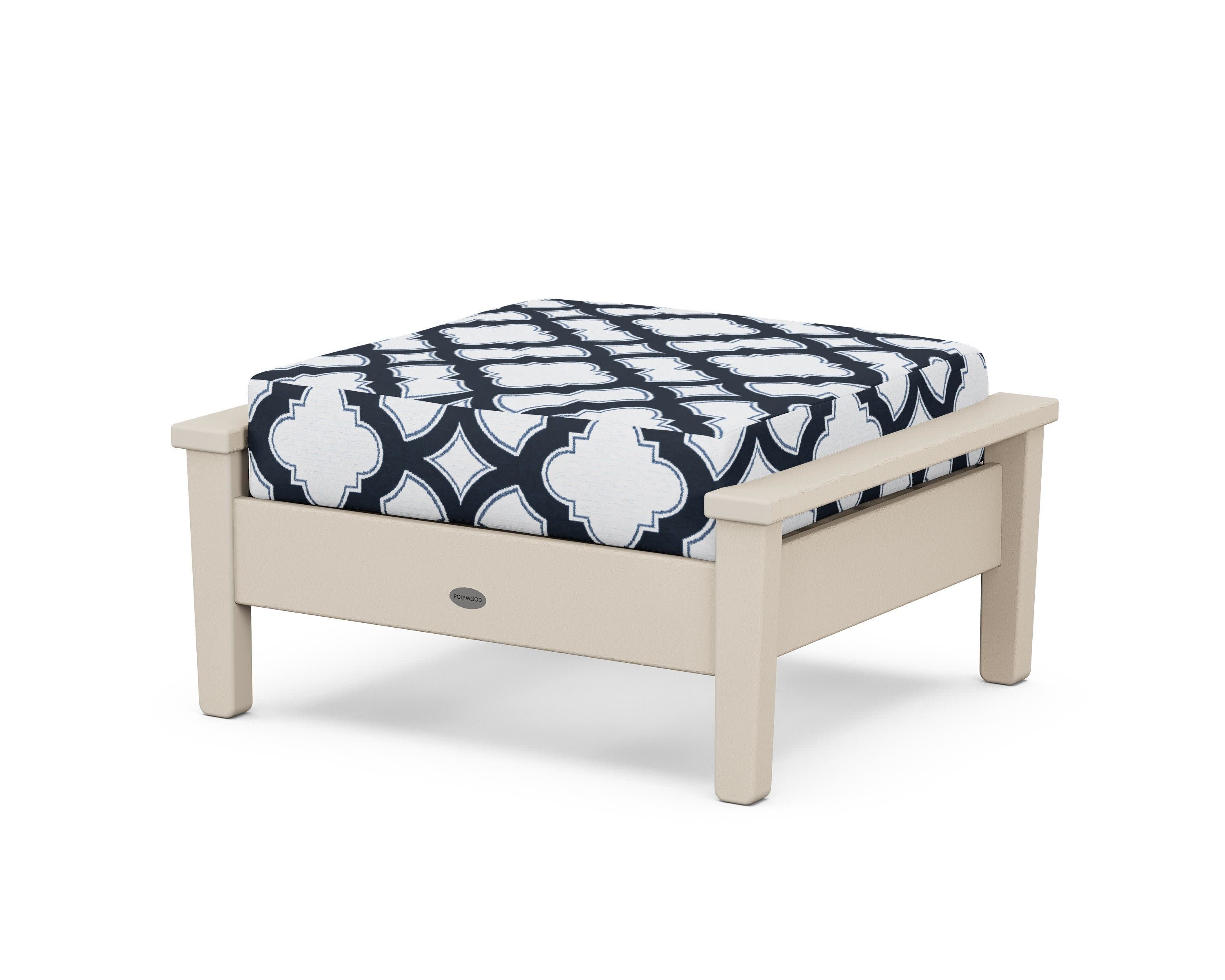 Prescott Deep Seating Ottoman in Sand / Trellis Marine Indigo