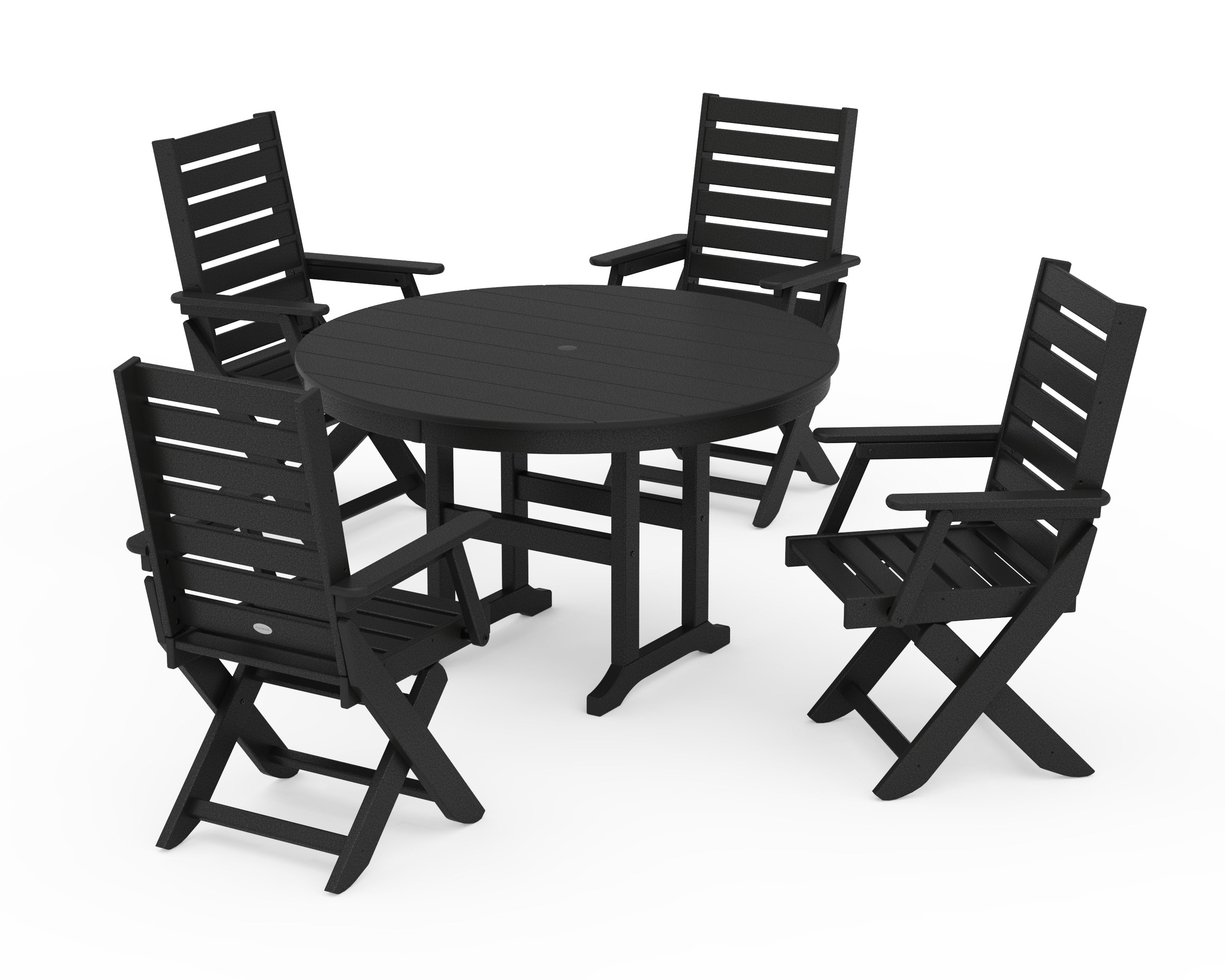 Captain Folding Chair 5-Piece Round Dining Set in Black