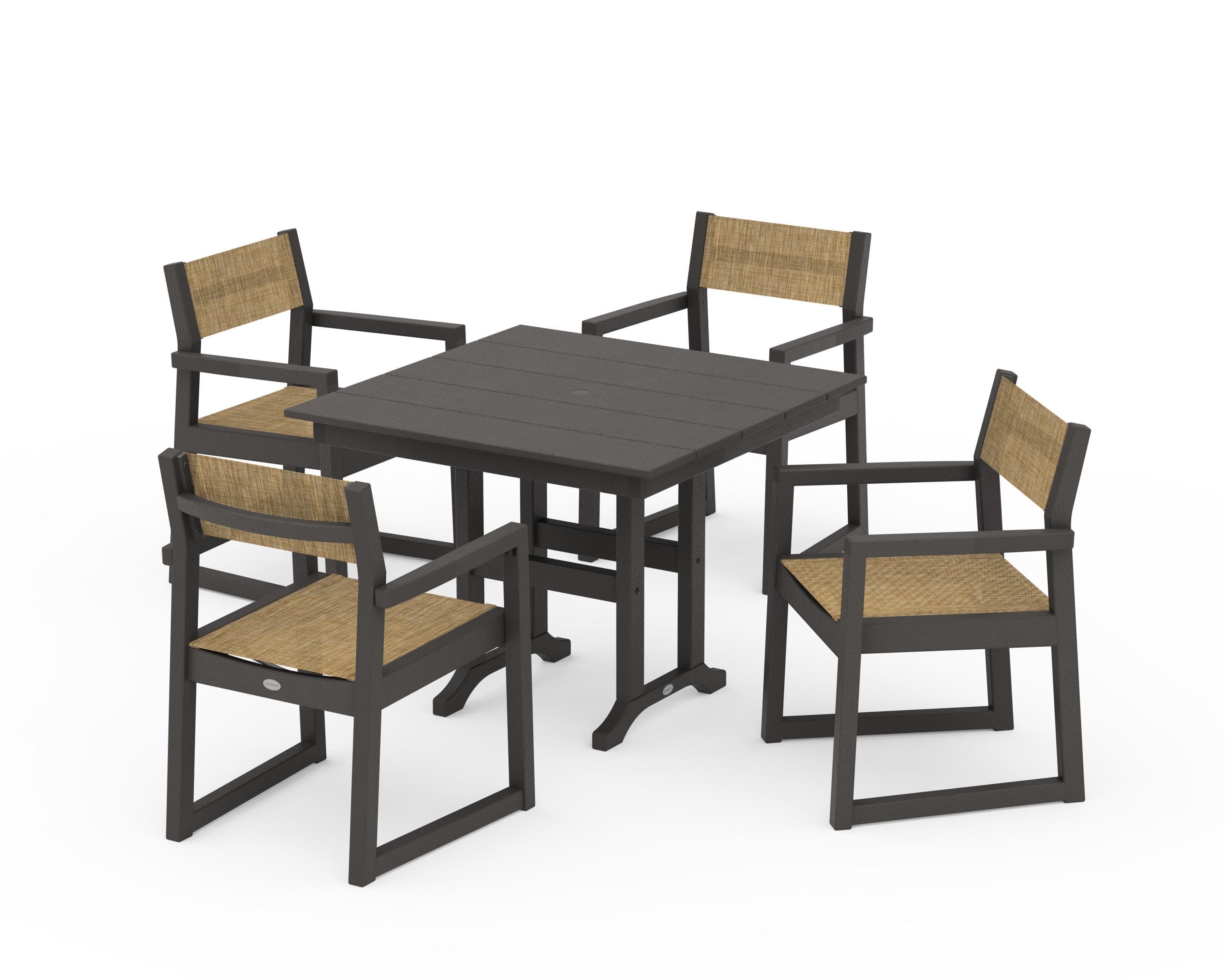 EDGE Sling Arm Chair 5-Piece Farmhouse Dining Set in Vintage Coffee / Burlap Sling