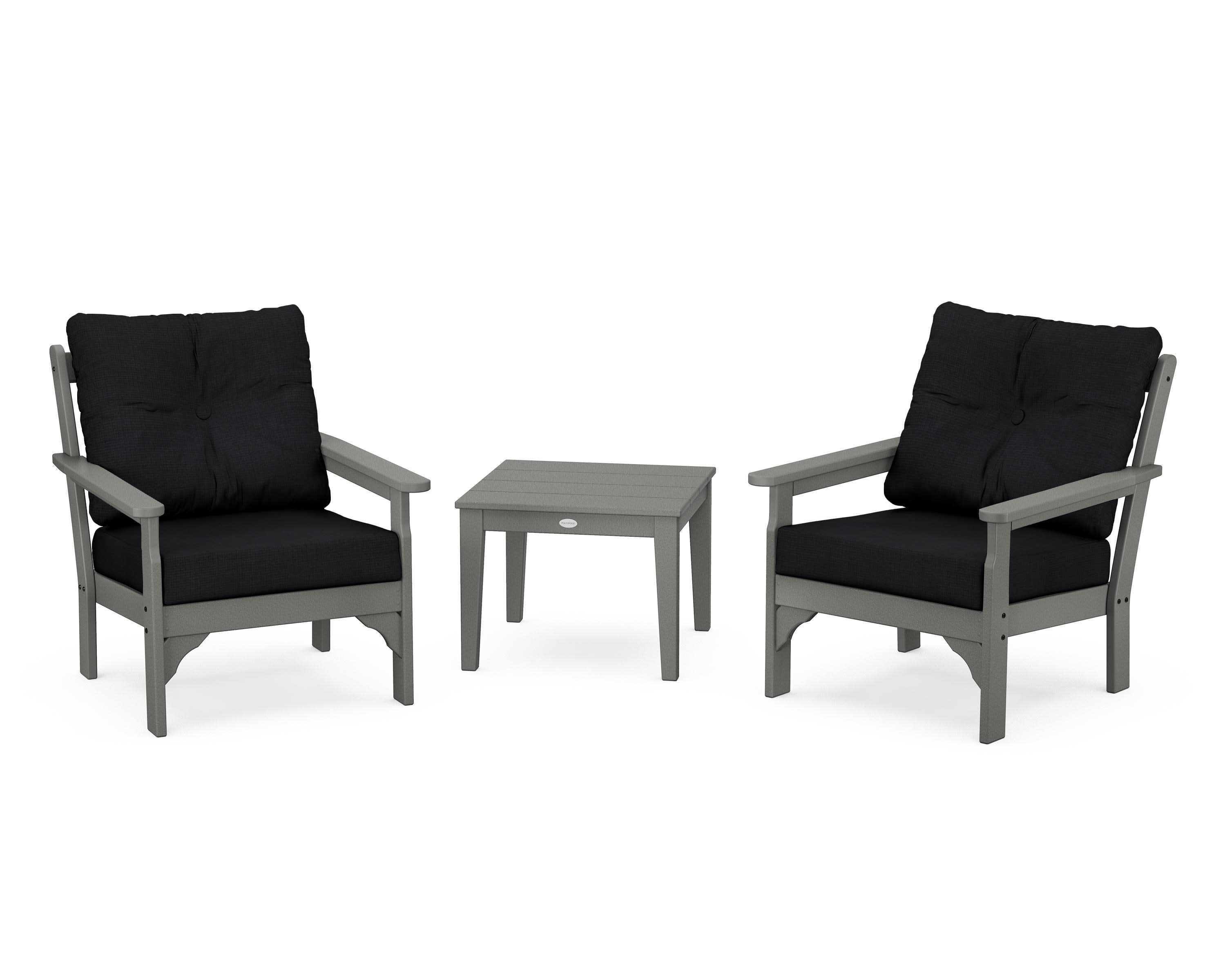 Vineyard 3-Piece Deep Seating Set in Slate Grey / Midnight Linen