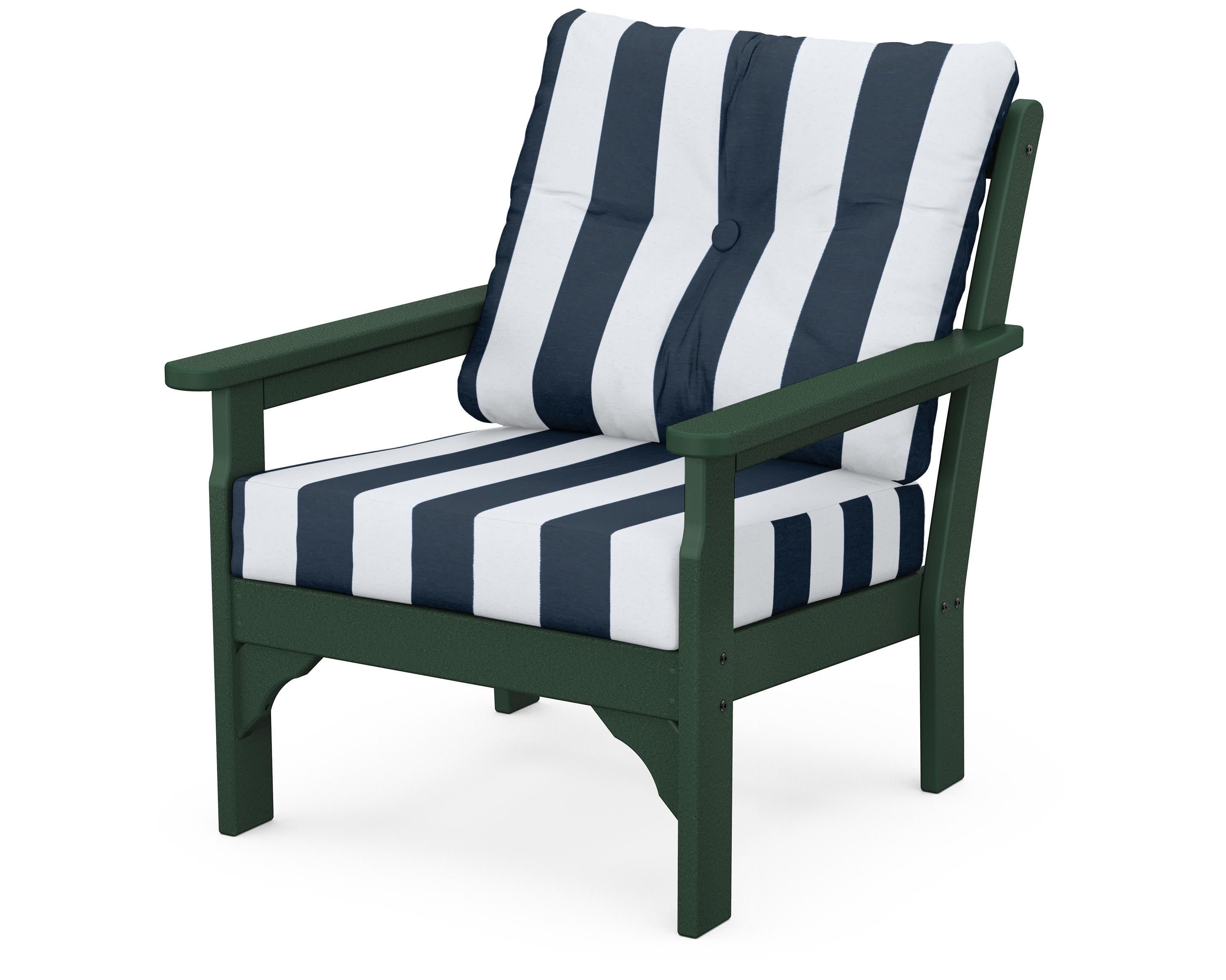 Vineyard Deep Seating Chair in Green / Cabana Stripe Marine Indigo