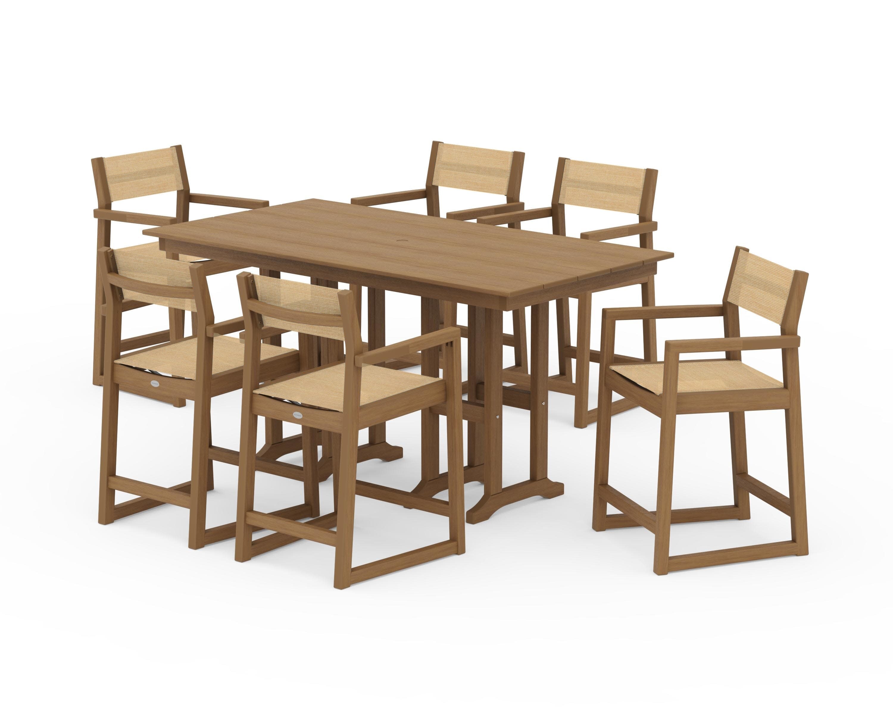 EDGE Sling Arm Chair 7-Piece Farmhouse Counter Set in Natural / Dupioni Apricot Sling