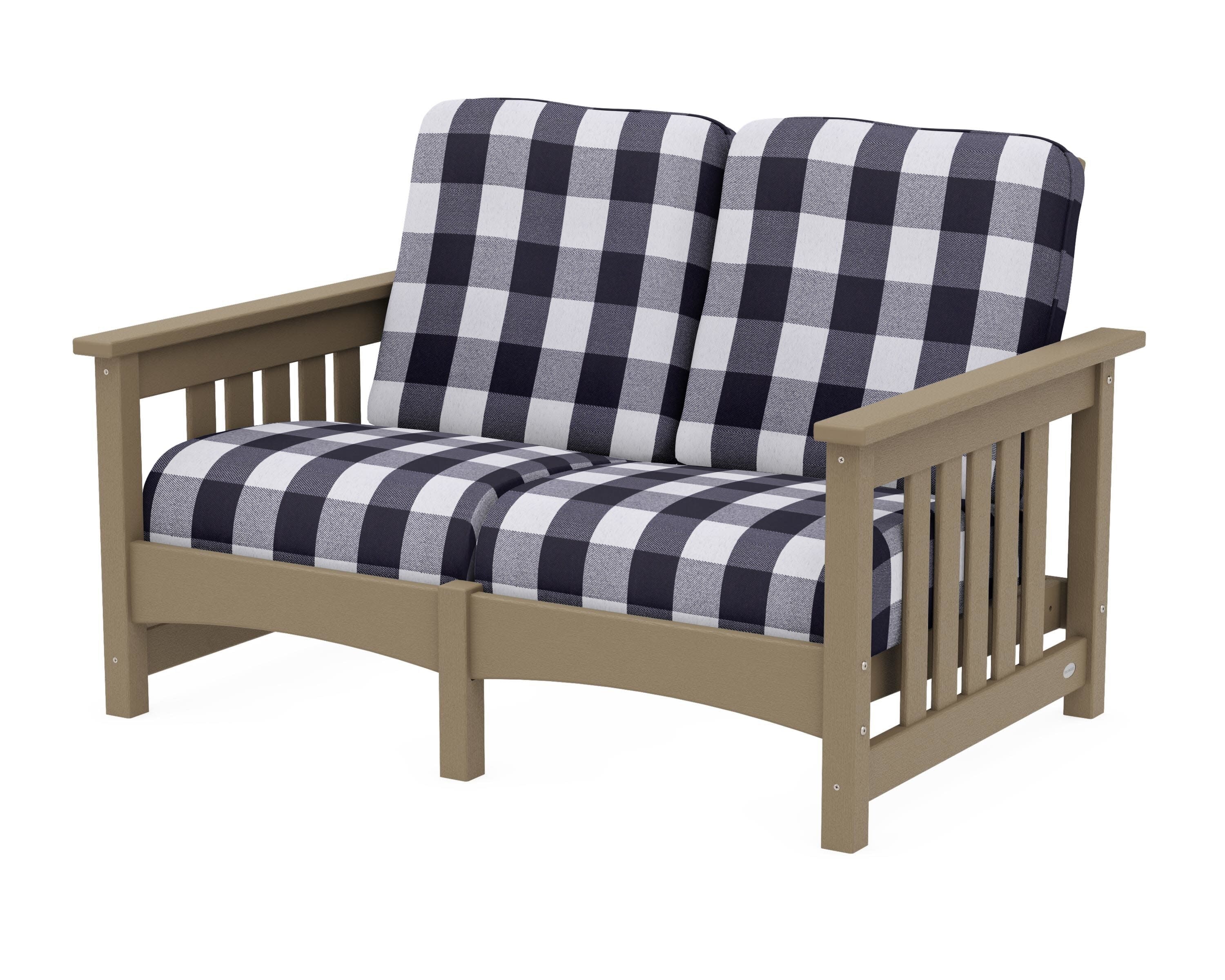Club Mission Loveseat in Vintage Sahara / Buffalo Plaid Navy