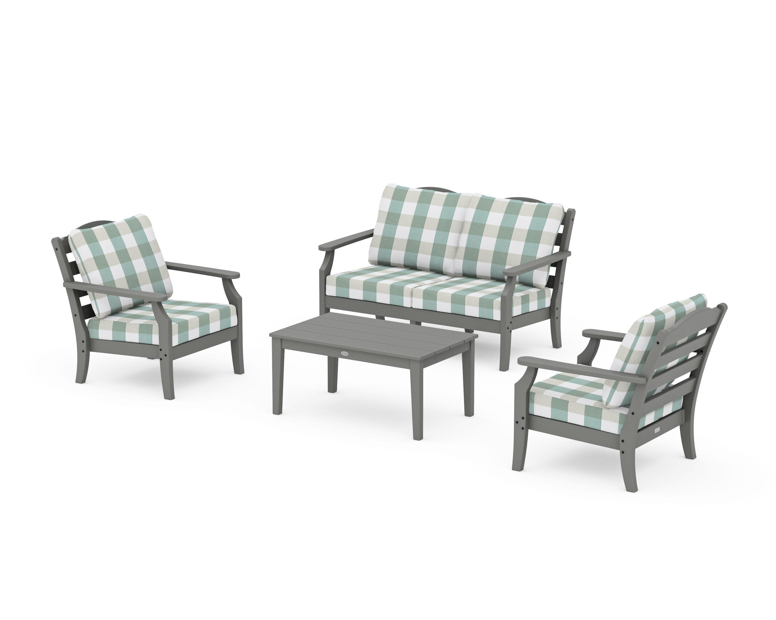 Savannah 4-Piece Deep Seating Set with Loveseat in Slate Grey / Buffalo Plaid Glacier Spa