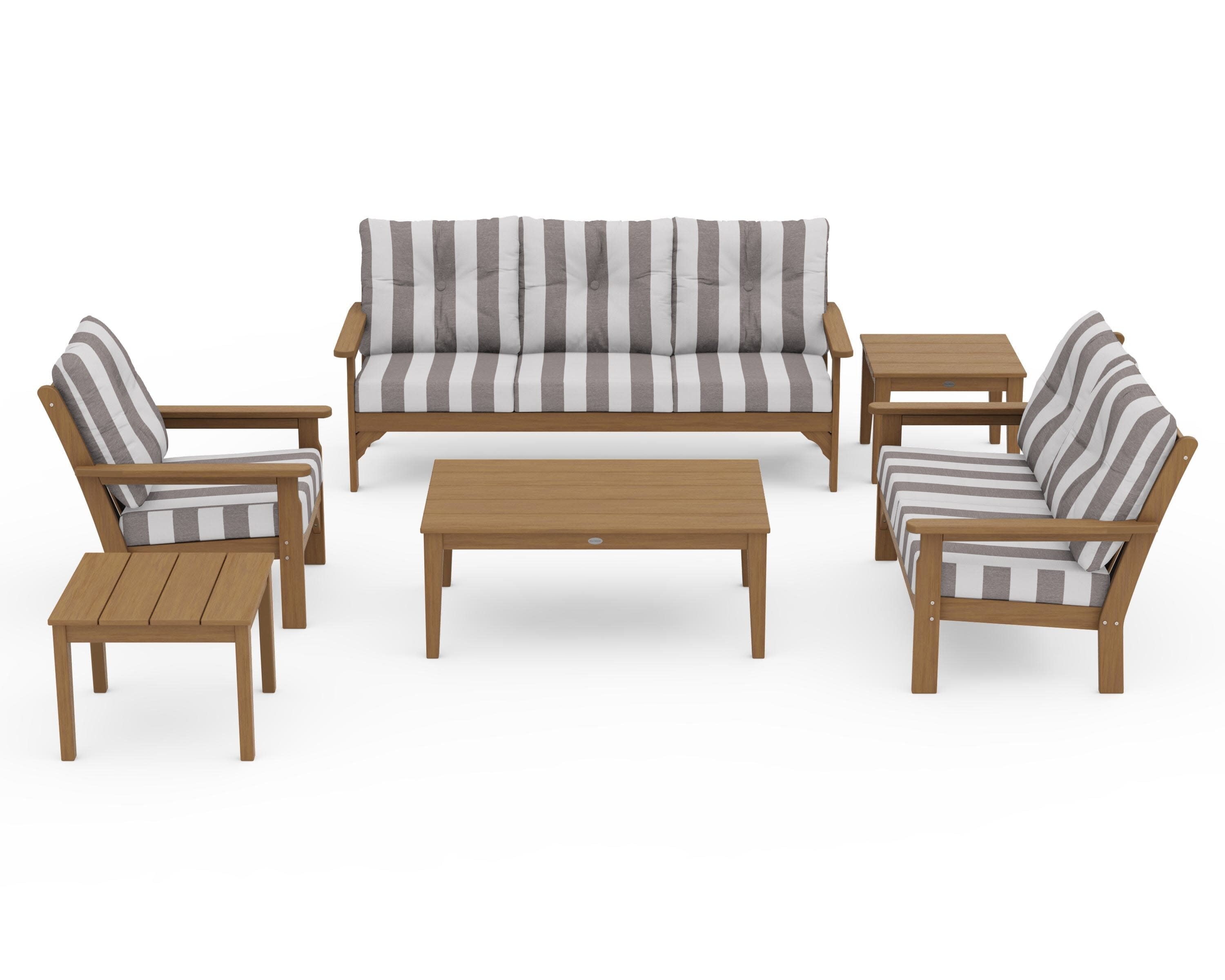 Vineyard 6-Piece Deep Seating Set in Natural / Cabana Stripe Grey Mist