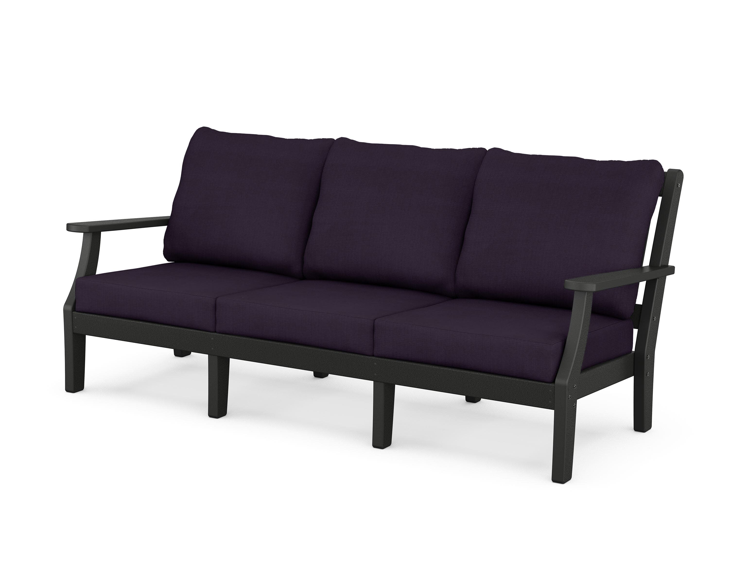 Chinoiserie Deep Seating Sofa in Black / Navy Linen