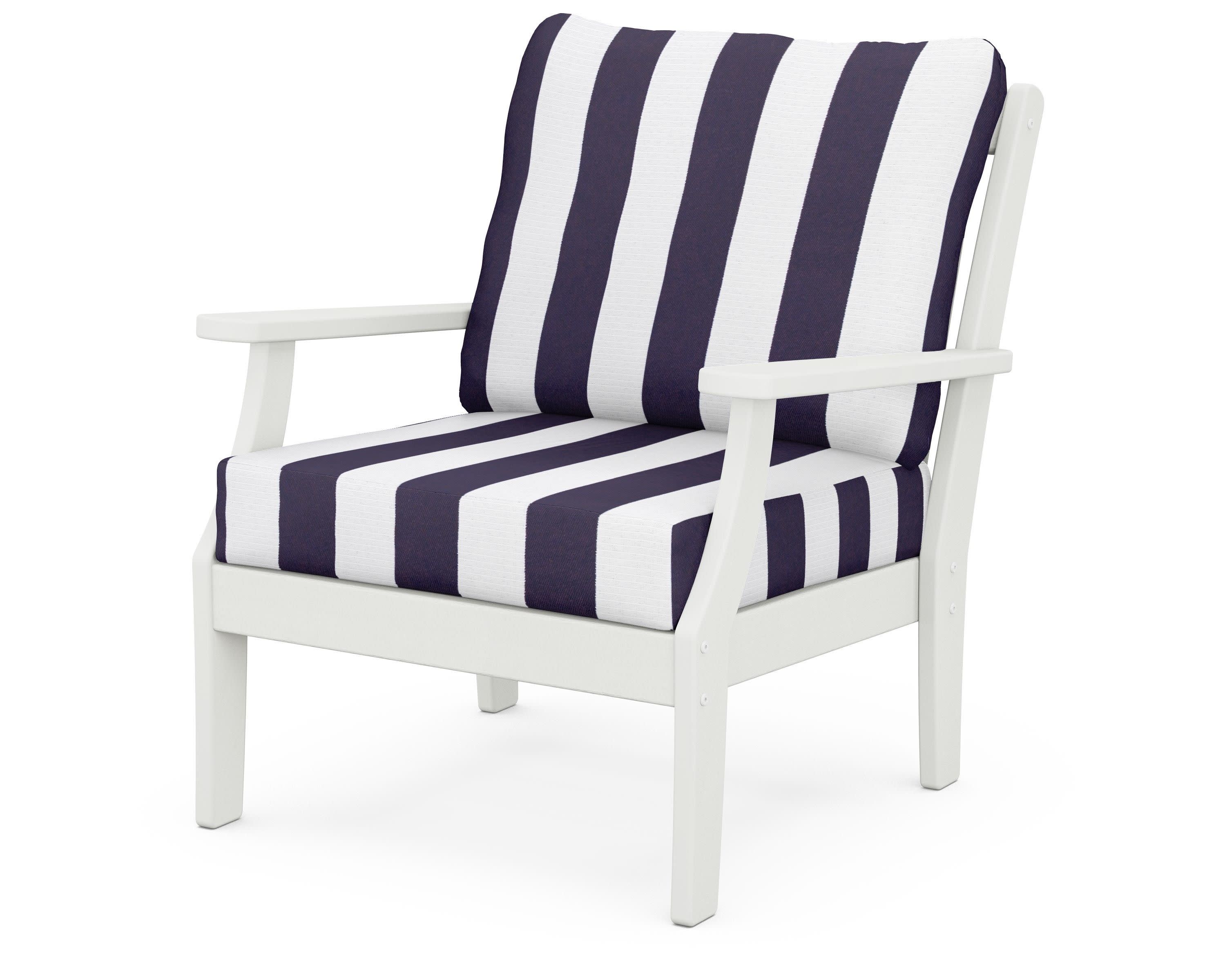 Braxton Deep Seating Chair in Vintage White / Cabana Stripe Navy
