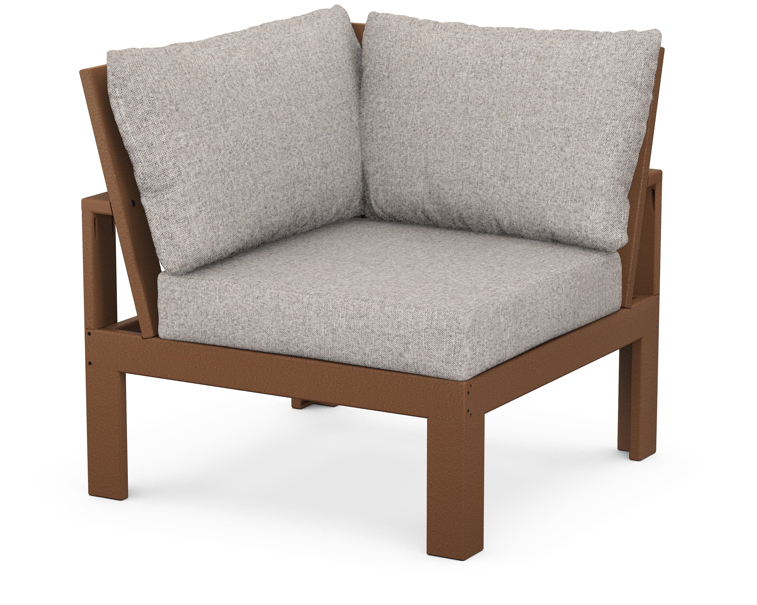 Modular Corner Chair in Teak / Weathered Tweed
