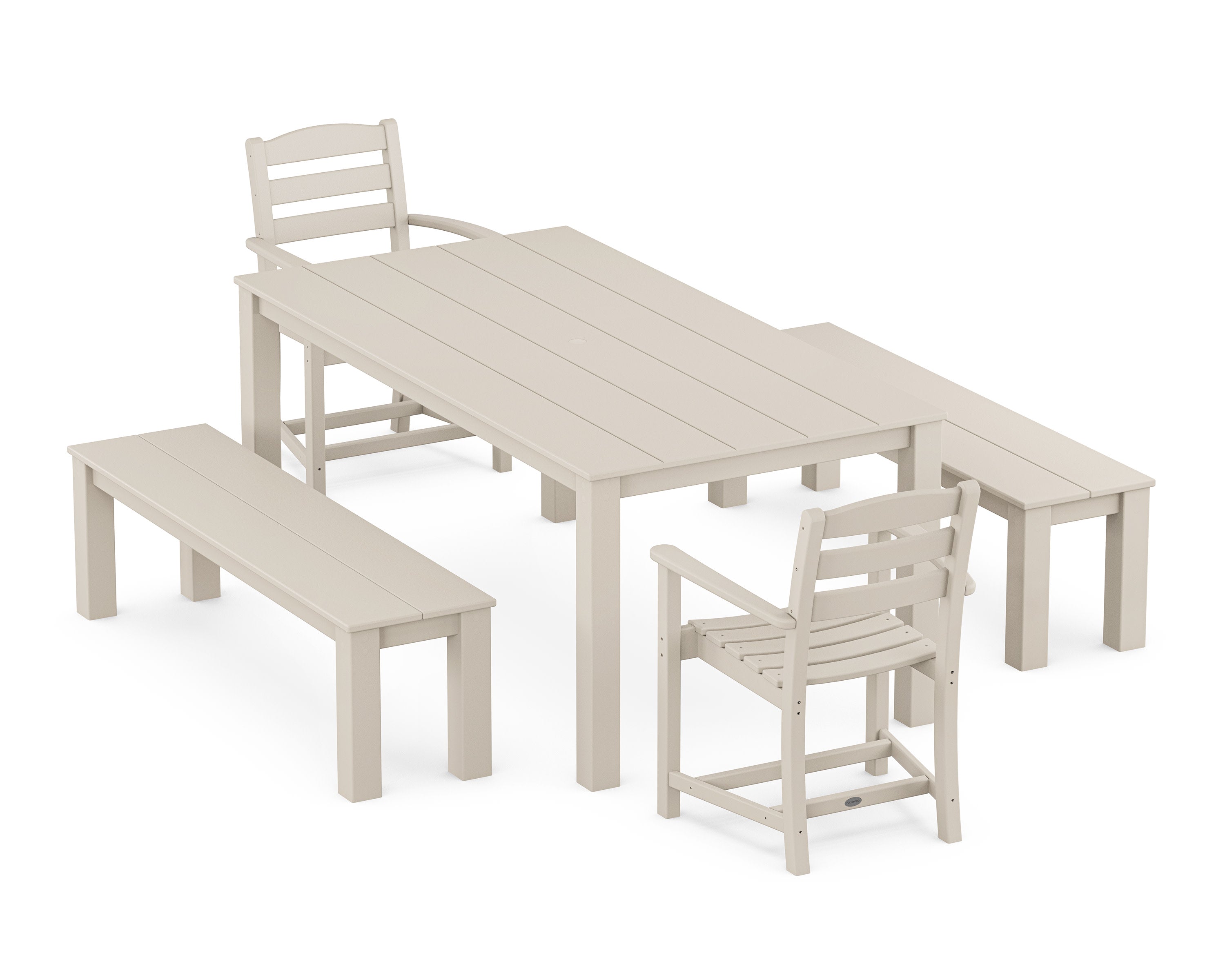 La Casa Cafe' 5-Piece Parsons Dining Set with Benches in Sand